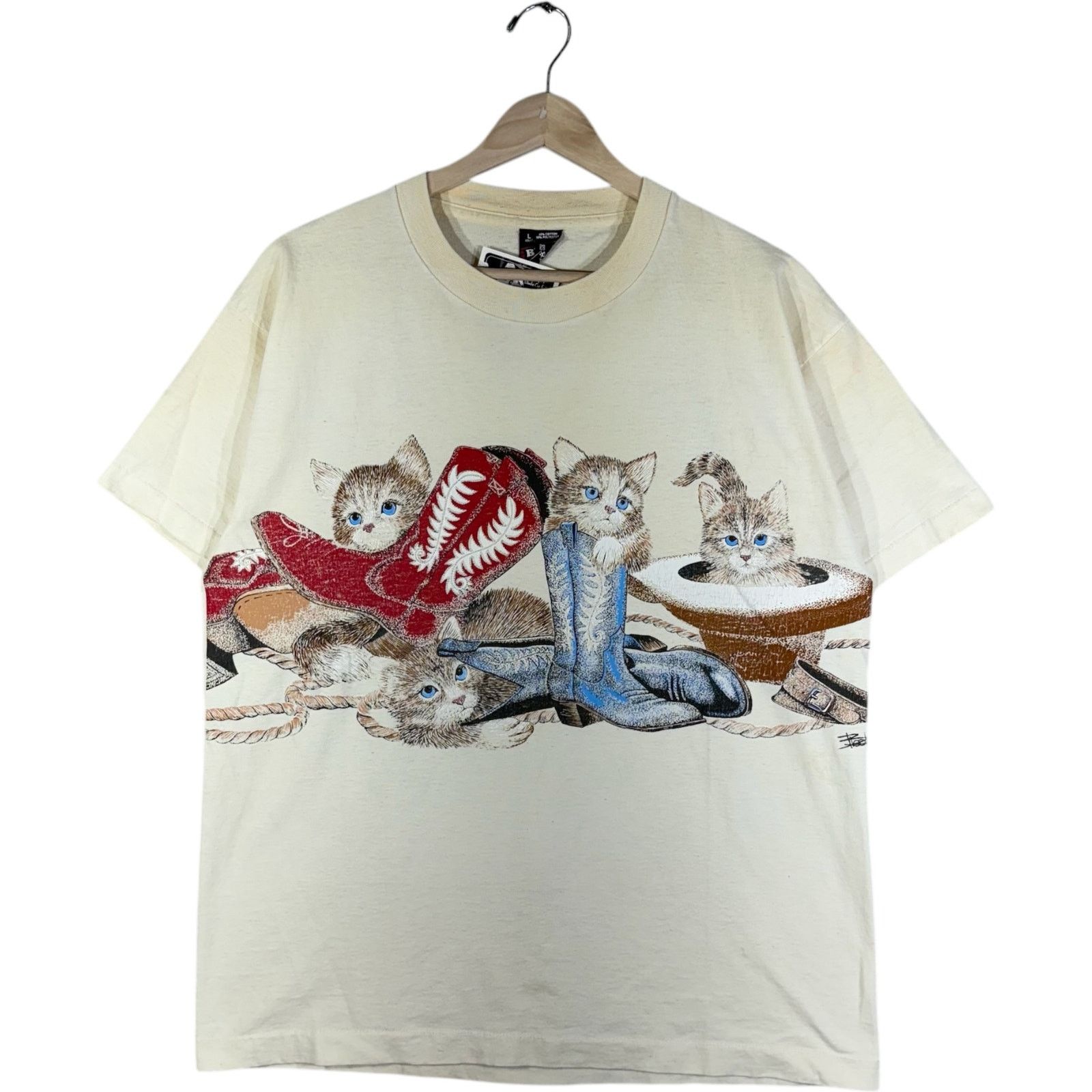 Fruit Of The Loom Vintage Cats And Boots Tee L 90s Size US L / EU 52-54 / 3 - 1 Thumbnail