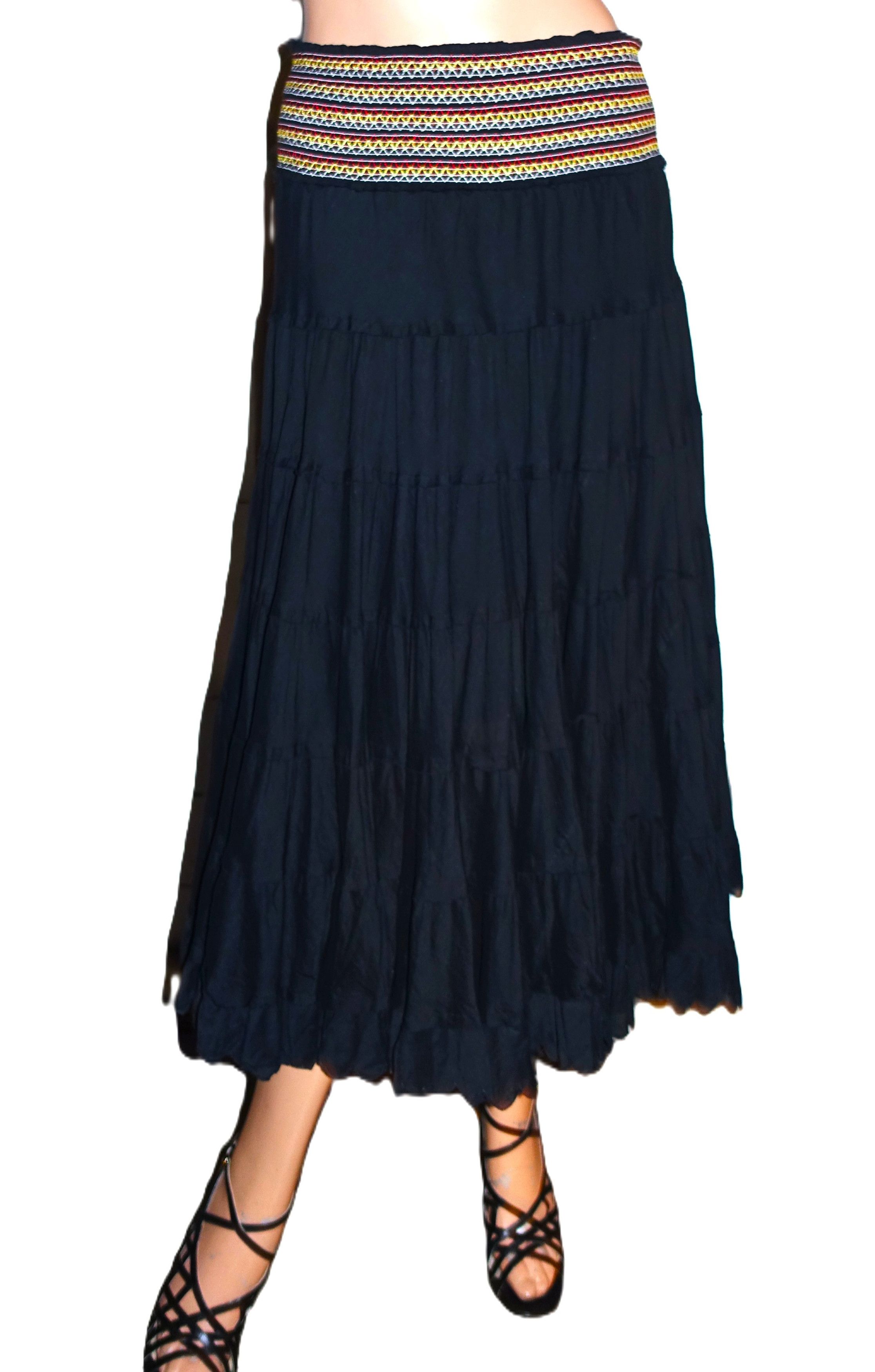 Vintage Black Boho Peasant Ruffled Midi Skirt S Size 26" / US 2 / IT 38 - 3 Thumbnail