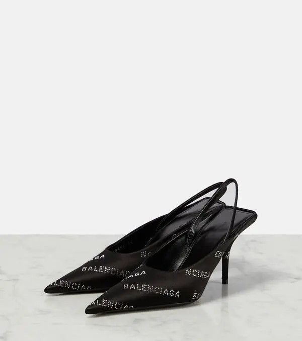 Balenciaga o1y0625 Logo Spike Heel Pumps in Black Size US 9 / IT 39 - 2 Thumbnail