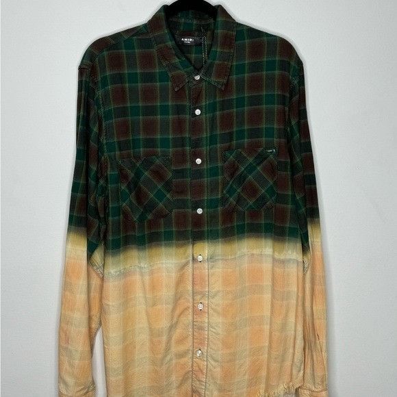 Amiri Amiri Tie Dye Two Tone Bleach Effect Flannel Shirt Green Mul Size US XL / EU 56 / 4 - 2 Thumbnail