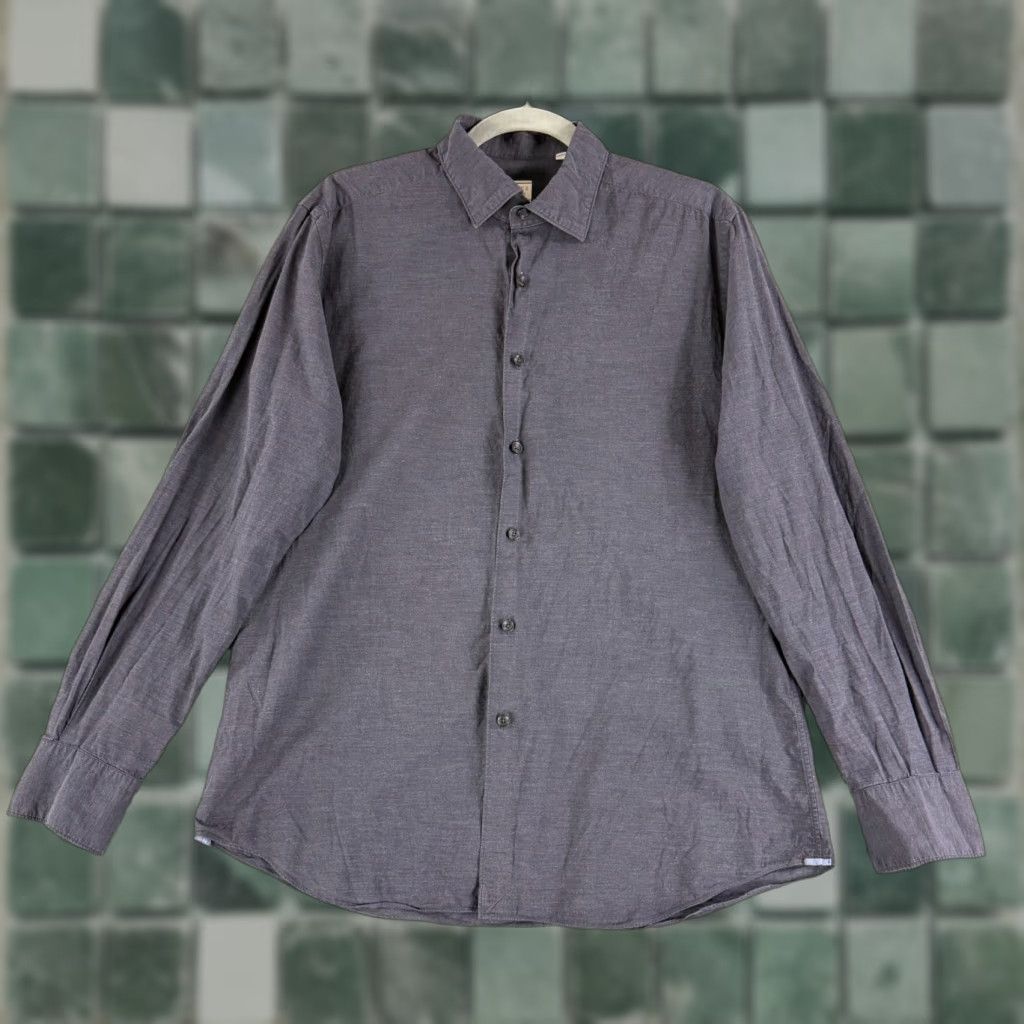 Vintage Xacus Button-Up Dress Shirt Mens Large Gray Evolution Fit Long Sleeve Business Size 42R - 1 Thumbnail