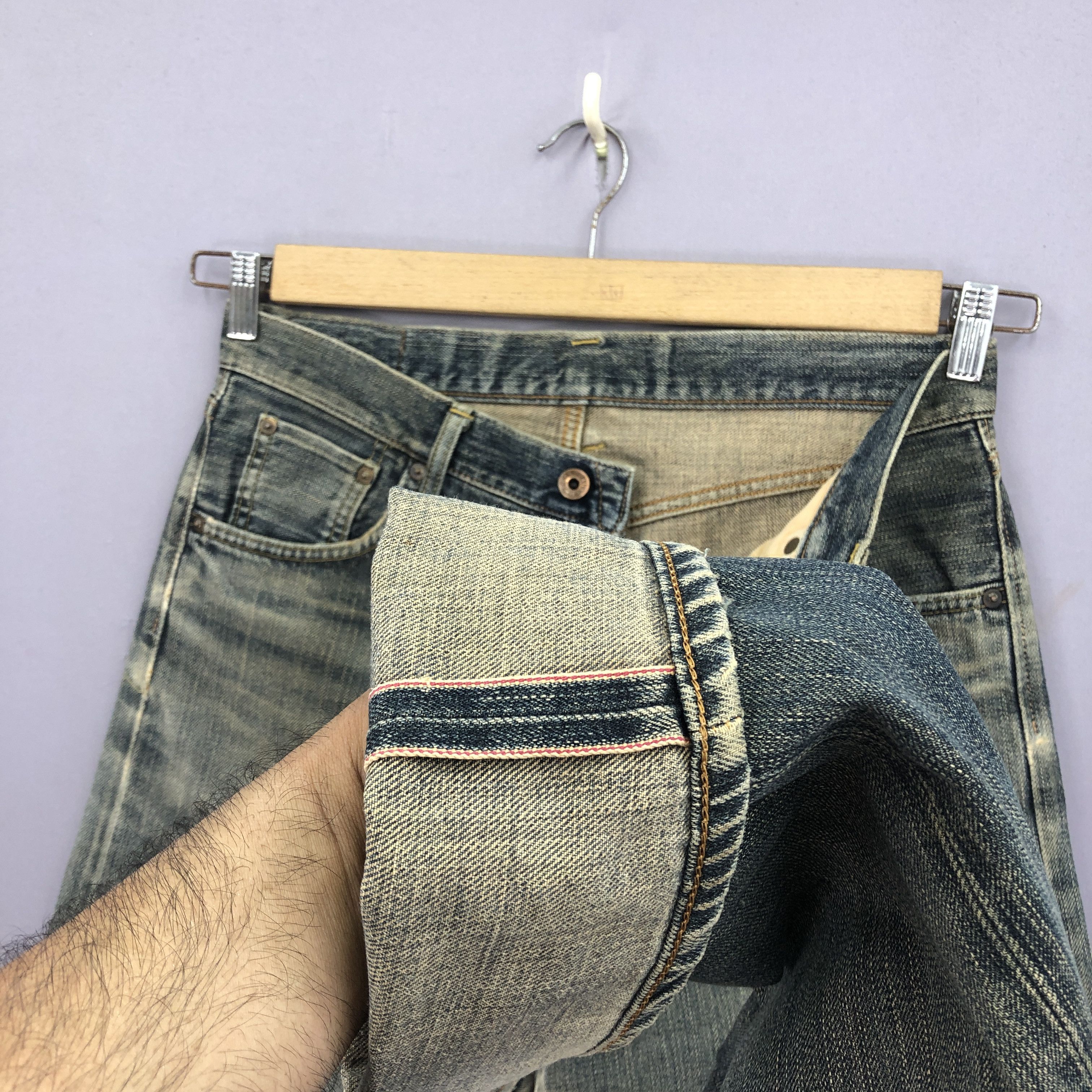 Japanese Brand Vintage 90s Edwin 505zx Selvedge Jeans Mudwash Redline Denim Size US 32 / EU 48 - 7 Thumbnail