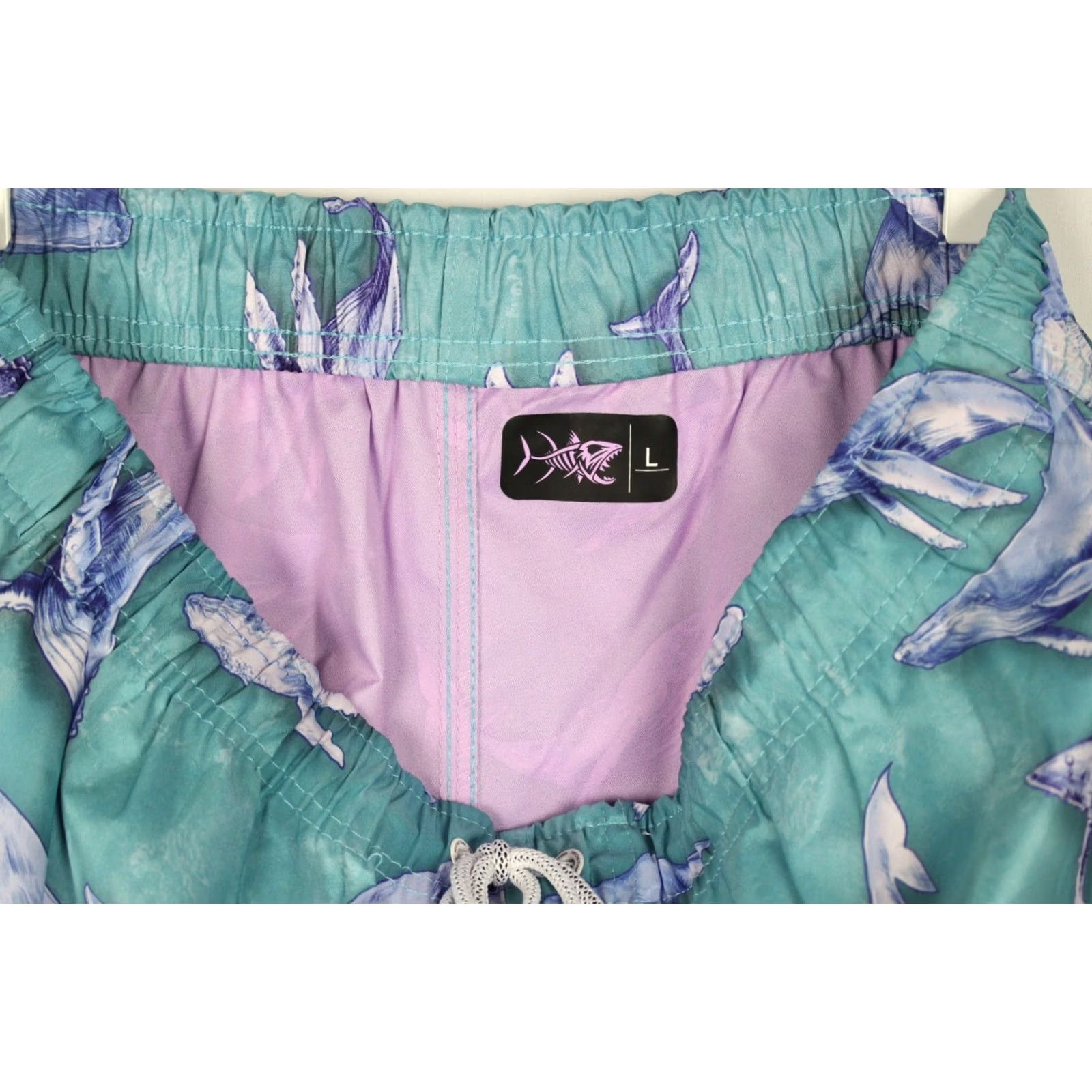 Vintage Psycho Tuna Men's 17" Swim Trunks Blue Large Stretch Whale Humpback Pattern Trunks Bottoms Swimsuit Lifeguard Recreational 100% Polyester Size US 33 - 5 Thumbnail