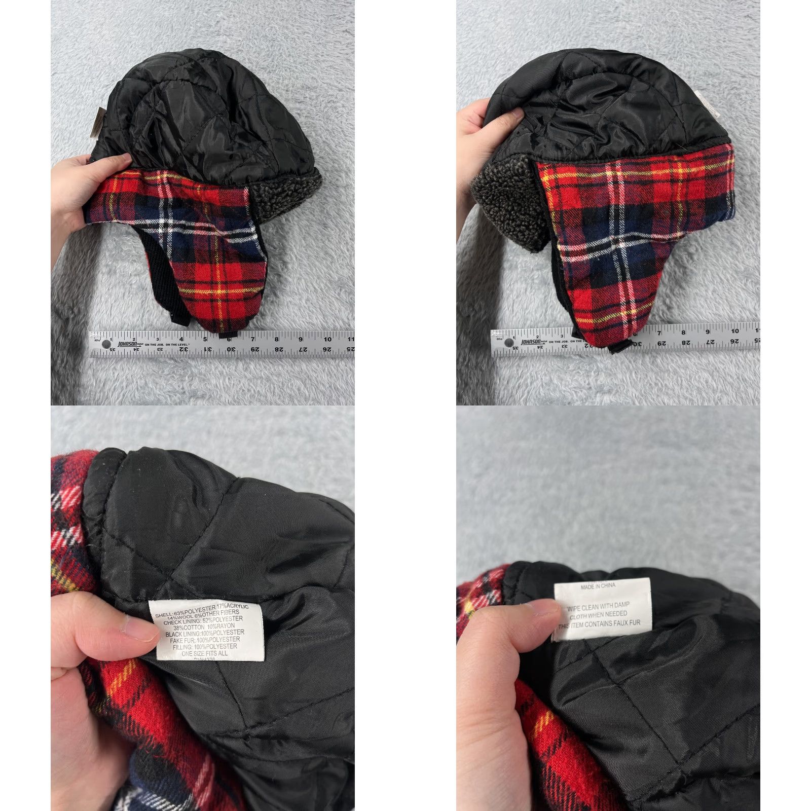 Vintage VINTAGE Henry K Jacobi Co Trapper Hat / Beanie Adult One Size Black Red Plaid Knit Wool Faux Fur Ear Flap Hat Mens Camp Outdoor 90s Size ONE SIZE - 8 Thumbnail