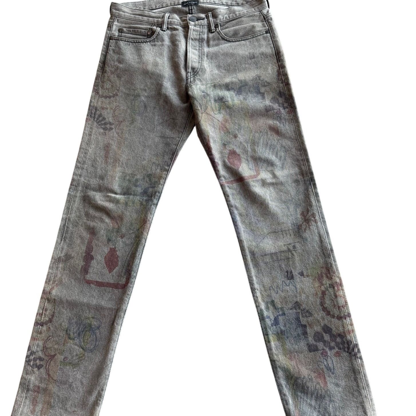 John Elliott JOHN ELLIOT: Men's "The Daze" Scribble Grey Jeans - 29 Size US 29 - 1 Thumbnail
