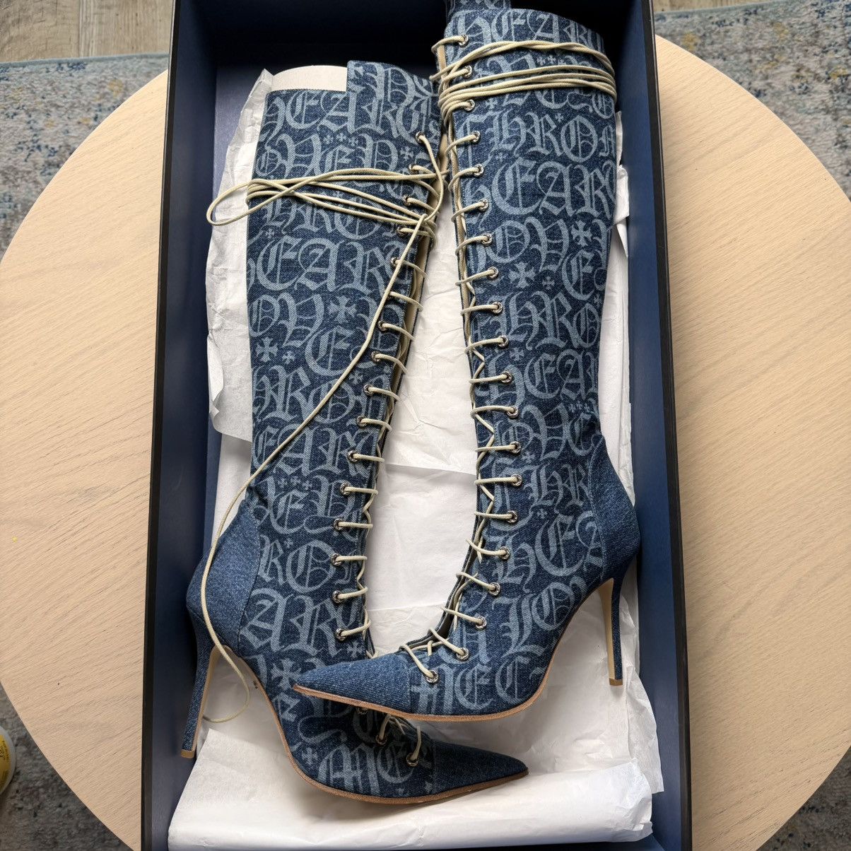 Chrome Hearts Chrome Hearts Denim Monogram Lace-Up Knee Boots Size US 8.5 / IT 38.5 - 11 Thumbnail