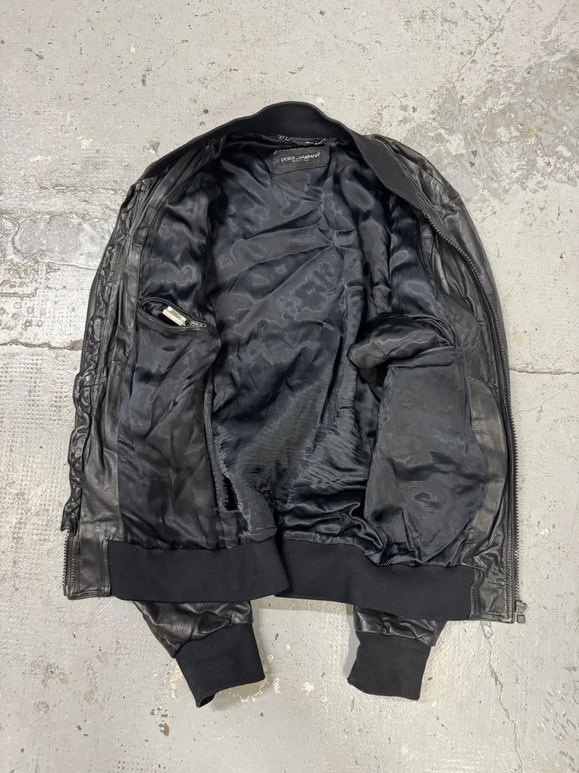 Designer × Dolce & Gabbana × Vintage 2000s Dolce & Gabbana Black Leather Bomber Jacket Size US M / EU 48-50 / 2 - 7 Thumbnail