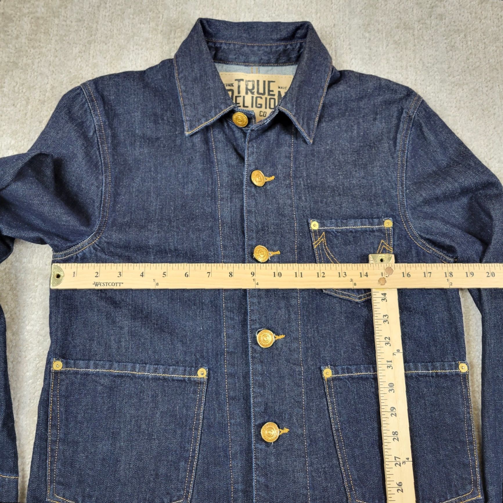 True Religion VINTAGE True Religion Denim Jacket Womens L Blue Chore Dark Wash Distressed Y2K Grunge Size L / US 10 / IT 46 - 3 Thumbnail
