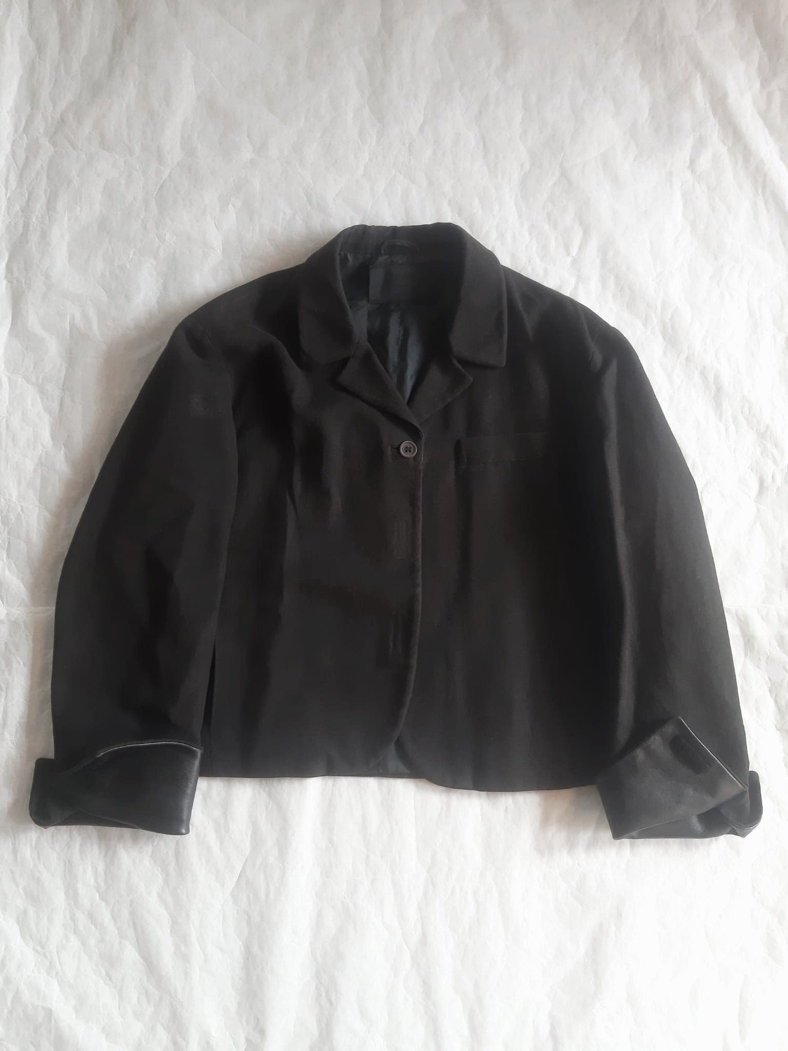 Prada Prada SS 1998 Leather Details Linen Cropped Jacket Size 40R - 2 Thumbnail