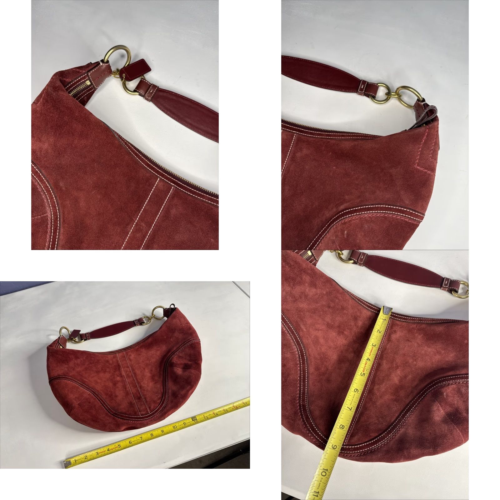 Coach VINTAGE Coach Soho Hobo Bag Burgundy Red Suede Leather Maroon D0793-F10935 Women Size ONE SIZE - 9 Thumbnail