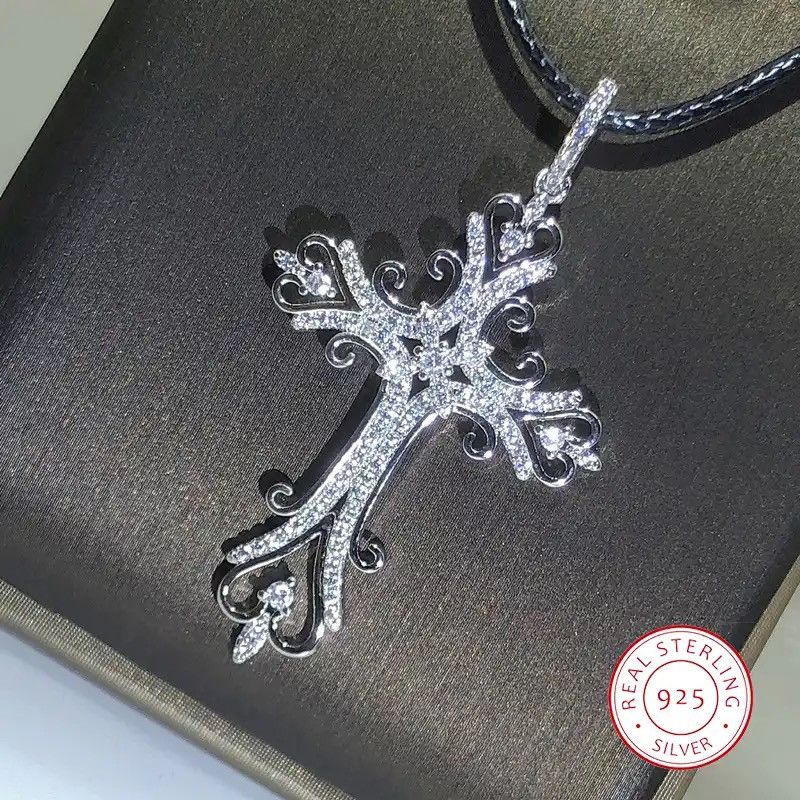 Jewelry 925 Silver Gothic Dark Style Cross Pendant Necklace Size ONE SIZE - 1 Thumbnail