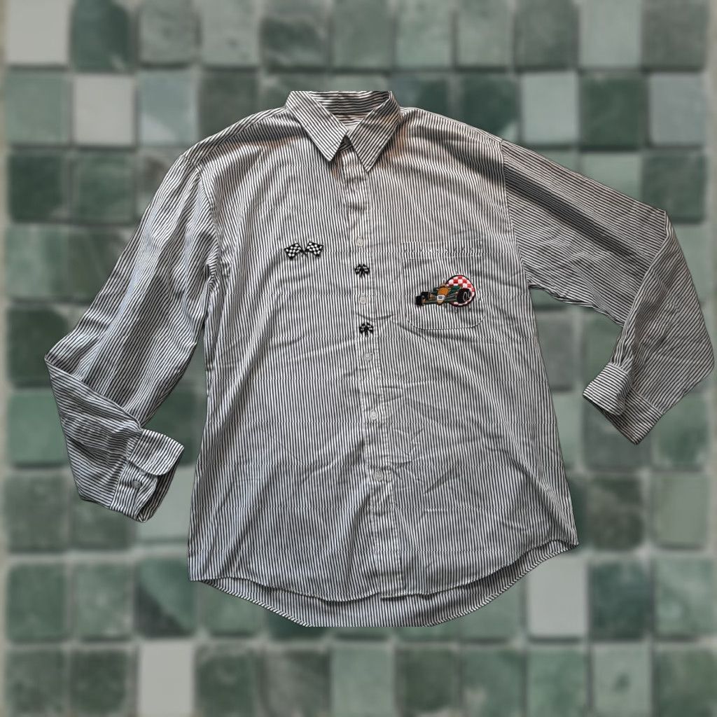 4SDESIGNS MILI DESIGNS Racing Shirt Blouse Adult M Multicolor Pinstriped Beaded Button Up Long Sleeve Size M / US 6-8 / IT 42-44 - 1 Preview