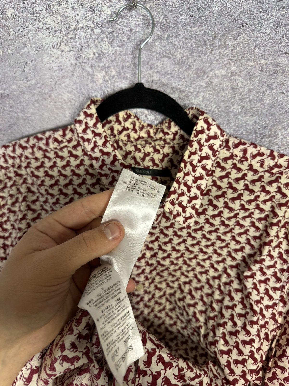 Gucci GUCCI Shirt Button Up Printed Monogram Horsebit Slim Fit Red Size US M / EU 48-50 / 2 - 15 Thumbnail