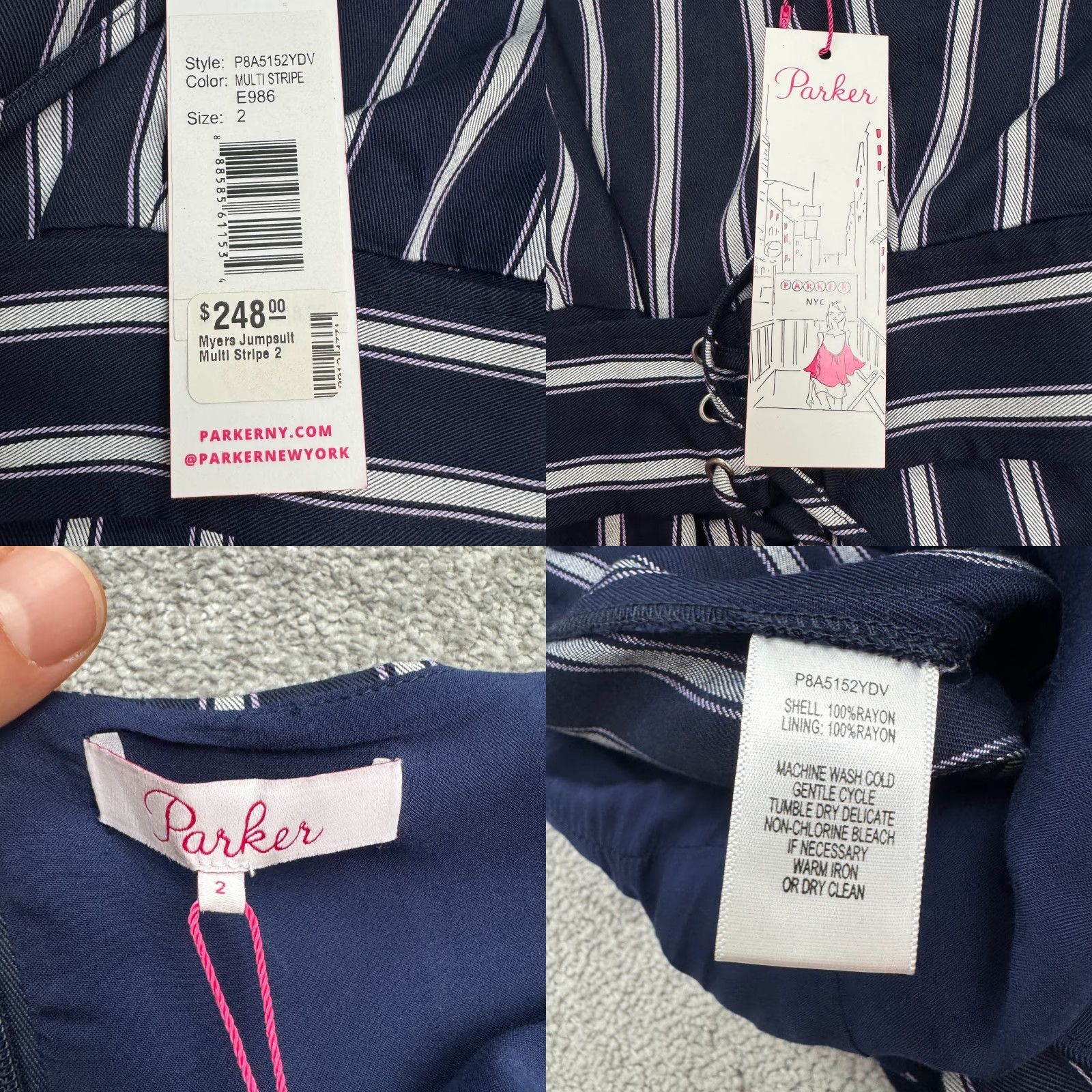 Parker Parker Myers Jumpsuit Multi Stripe Wide Leg Navy Lace Up Sleeveless Womens 2 NWD Size 26" / US 2 / IT 38 - 8 Thumbnail