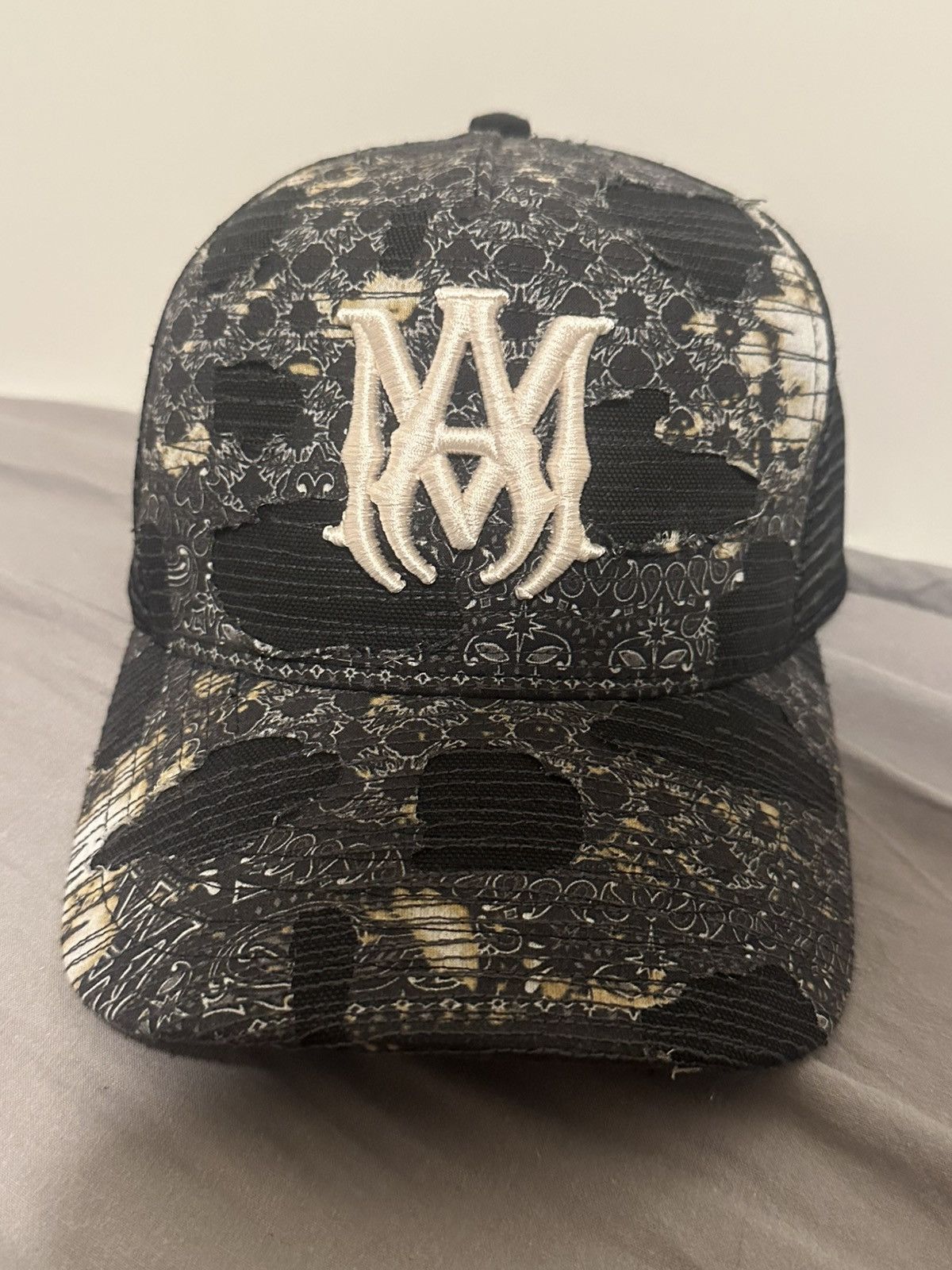 Amiri AMIRI Bandana Repair Trucker Hat - Black/Aged. Size ONE SIZE - 5 Thumbnail