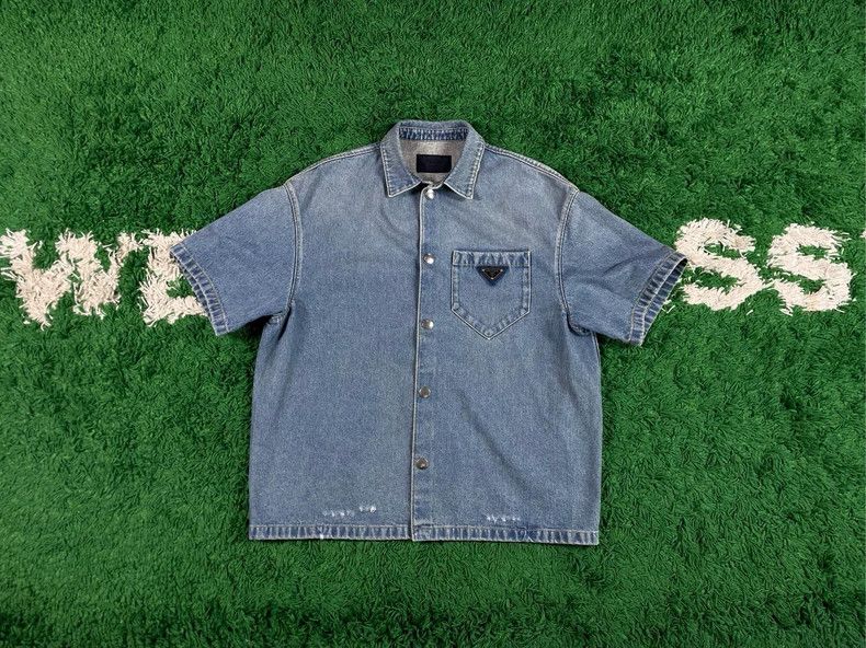 Prada PRADA Distressed Denim Short Sleeve Shirt - dmc Size US L / EU 52-54 / 3 - 1 Thumbnail