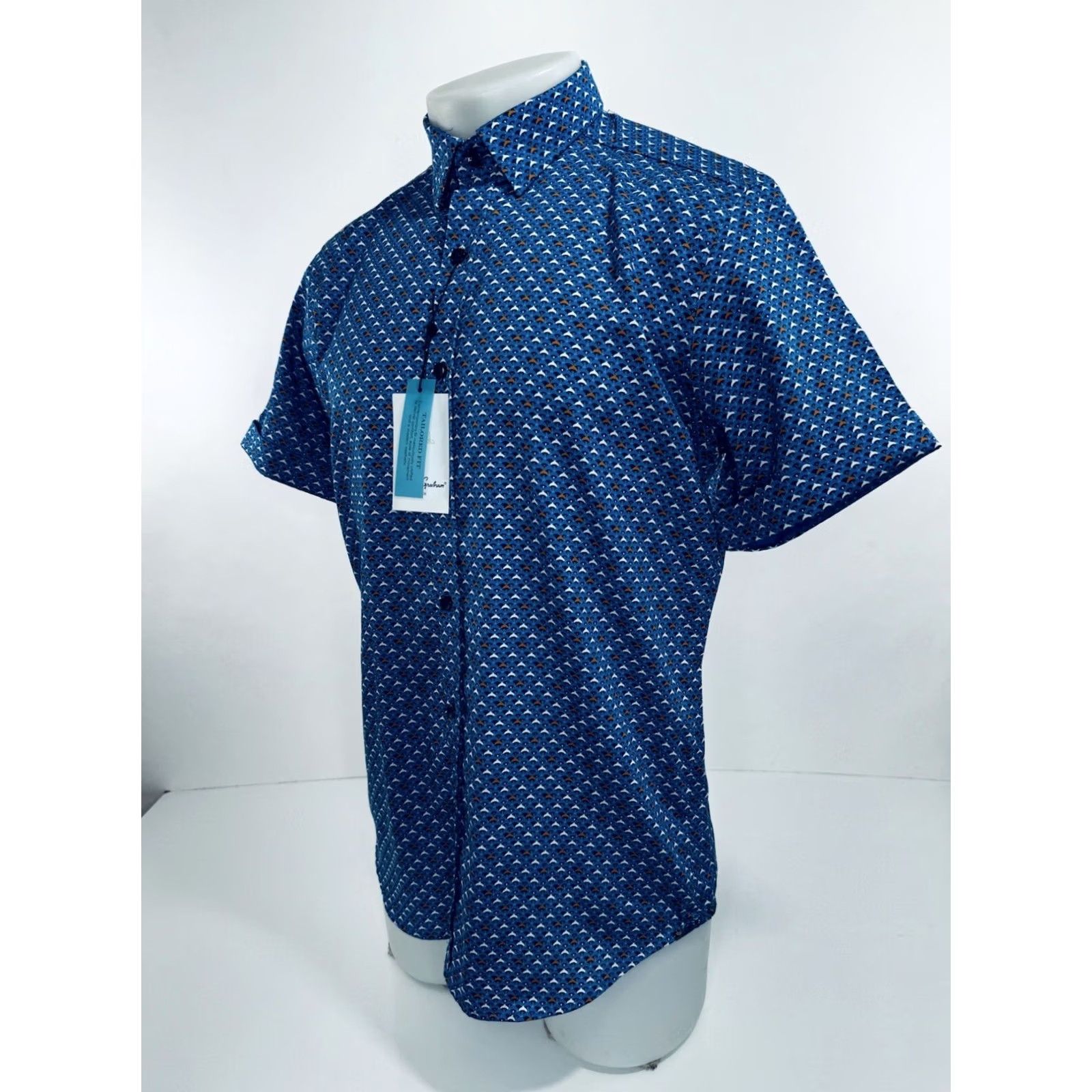 Robert Graham Robert Graham - New w Tags Geometric Mens S Shirt - Button-Up Short Sleeve Blue / Orange / White Men's Shirt S Size US S / EU 44-46 / 1 - 3 Thumbnail