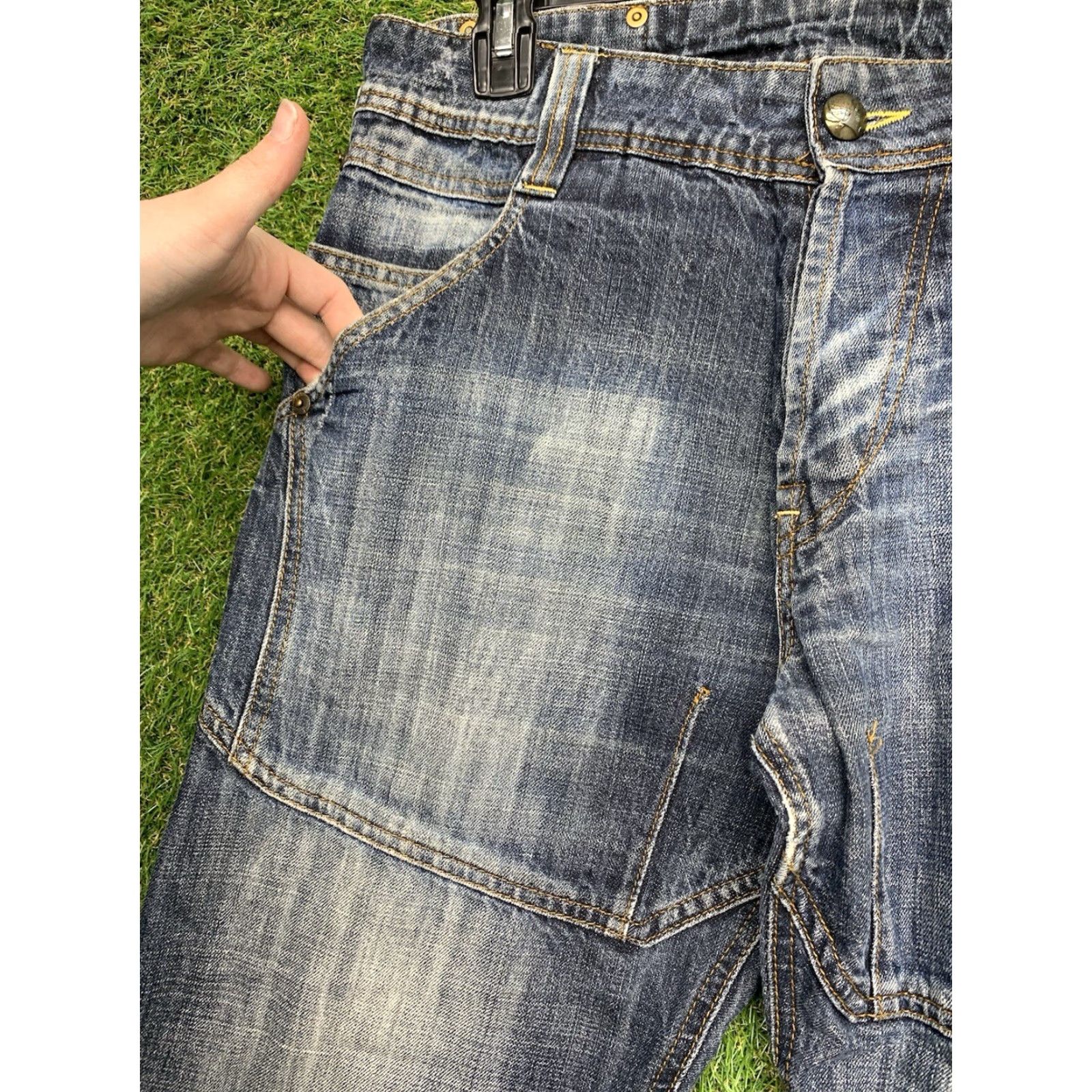 Bershka Berhska Jeans Mens 33x34 Skater Y2K Dark Wash Grunge Punk JNCO Whisker Fade 90s Size 24" / US 00 / IT 34 - 4 Thumbnail