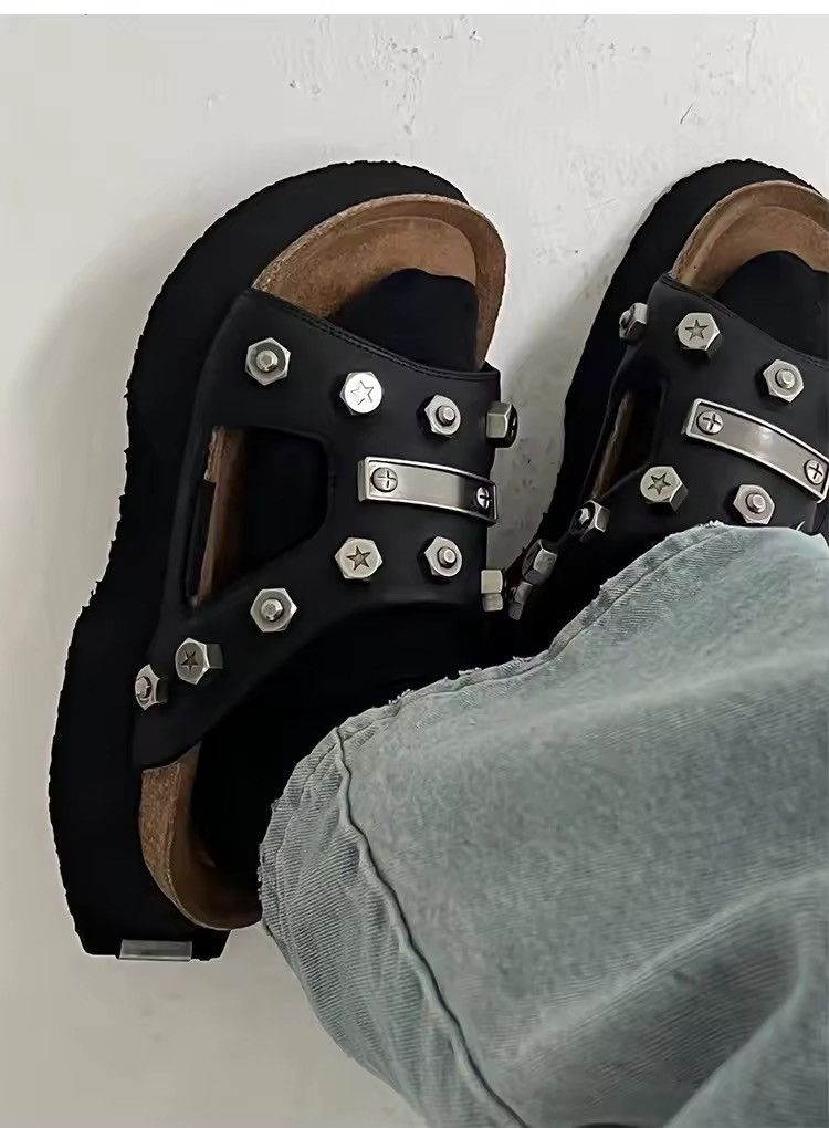 Other Gothic Punk PU Leather Outdoor Metal Slippers Boots Size US 9 / IT 39 - 1 Thumbnail
