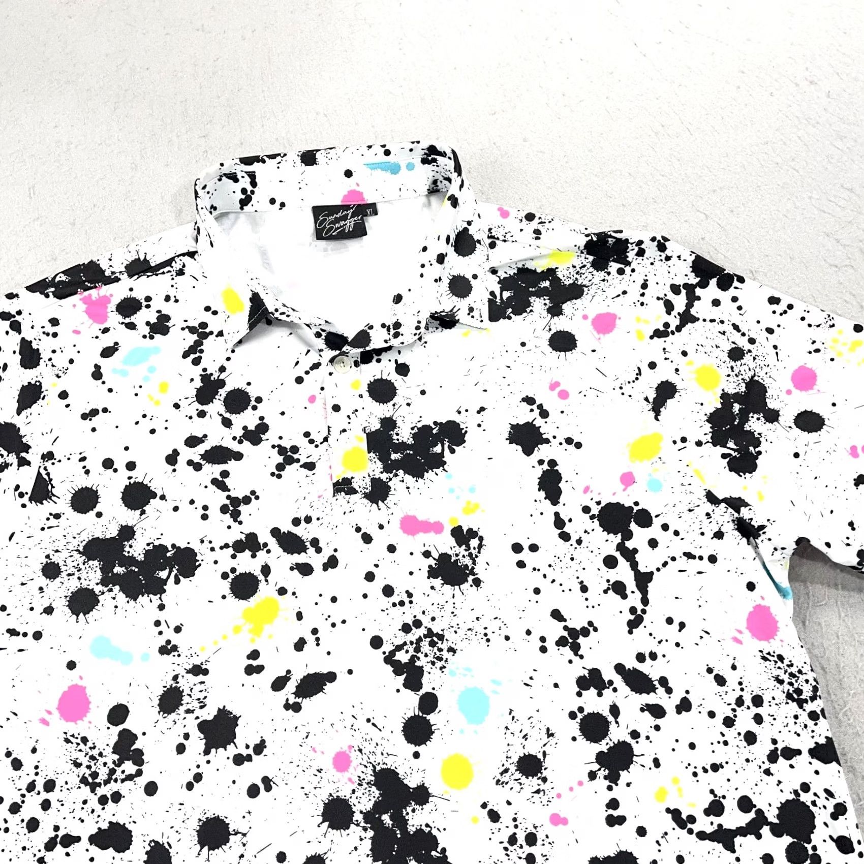 Vintage Sunday Swagger Polo Shirt Mens XL White Paint Splatter Golf Performance Shirt Size US XL / EU 56 / 4 - 3 Thumbnail