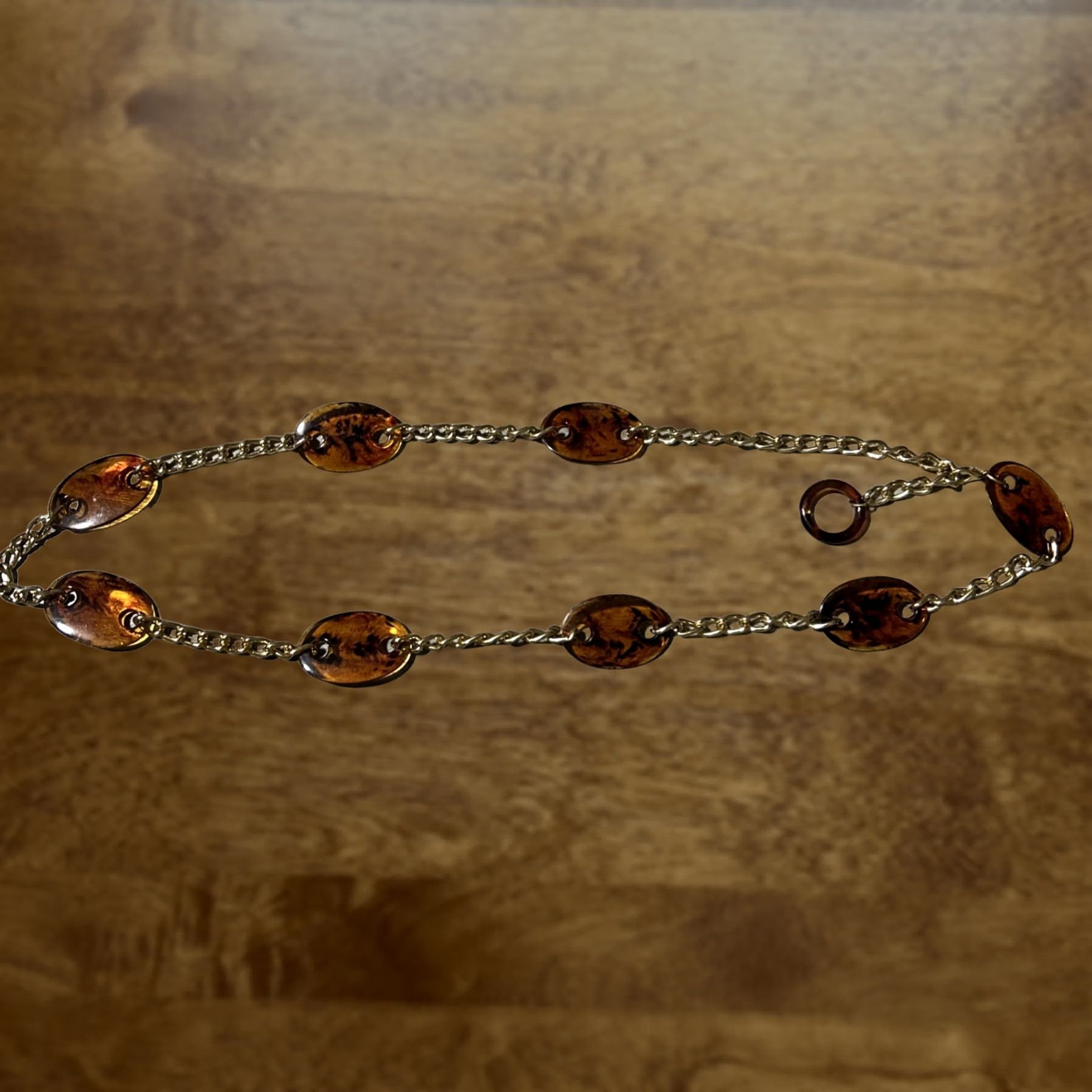 Vintage Tortoise Shell Chain Belt Women Brown Metal Shells Gold Chain Link Hook And Loop 43” Size ONE SIZE - 1 Thumbnail