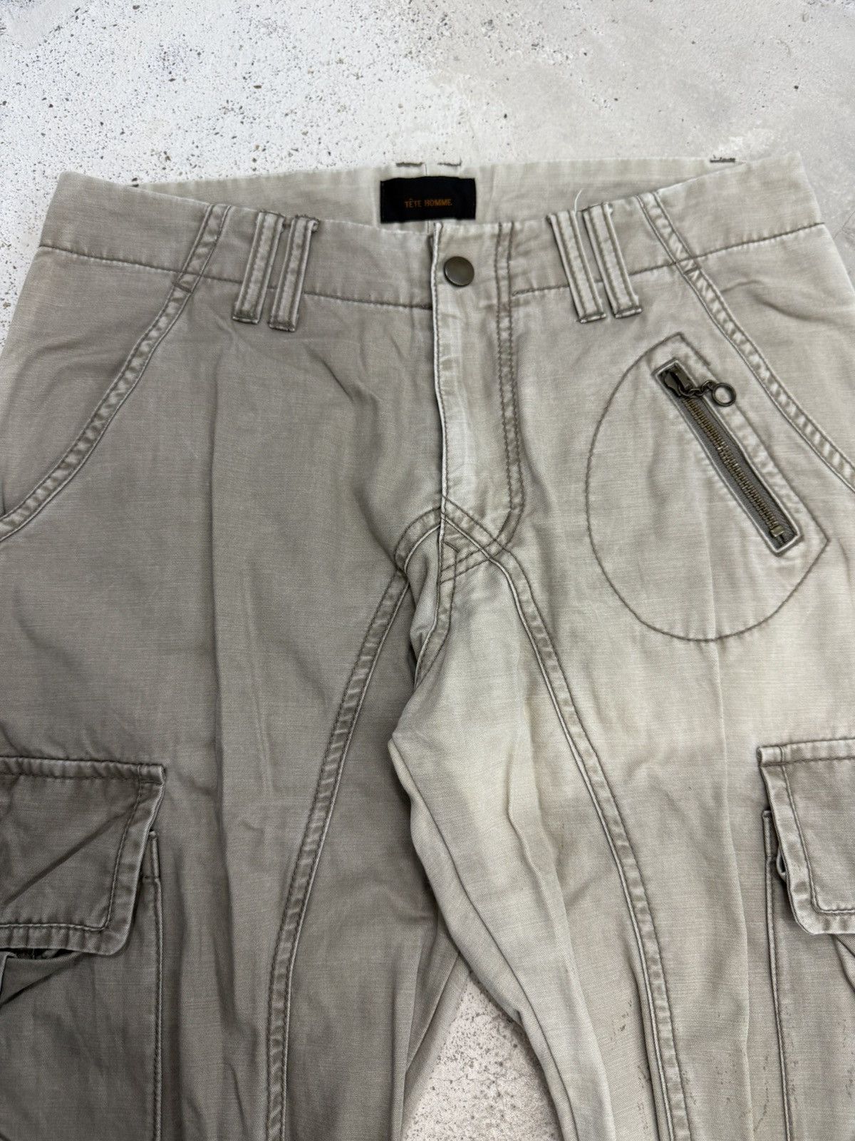 Issey Miyake × Tete Homme Tete Homme Japan Two Tones Faded Bondage Cargo Flared Pants Size US 30 / EU 46 - 7 Thumbnail