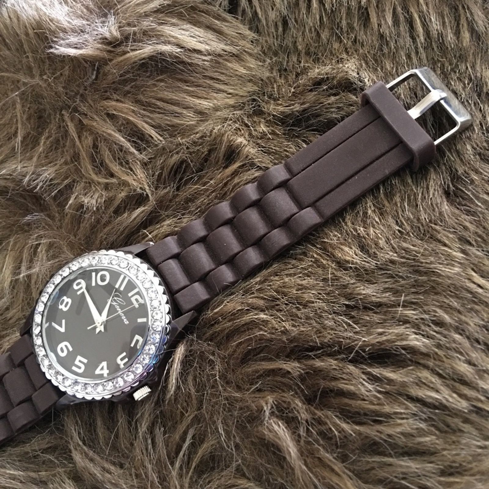 Geneva Ladies Geneva dark brown silicone band watch Size ONE SIZE - 5 Thumbnail
