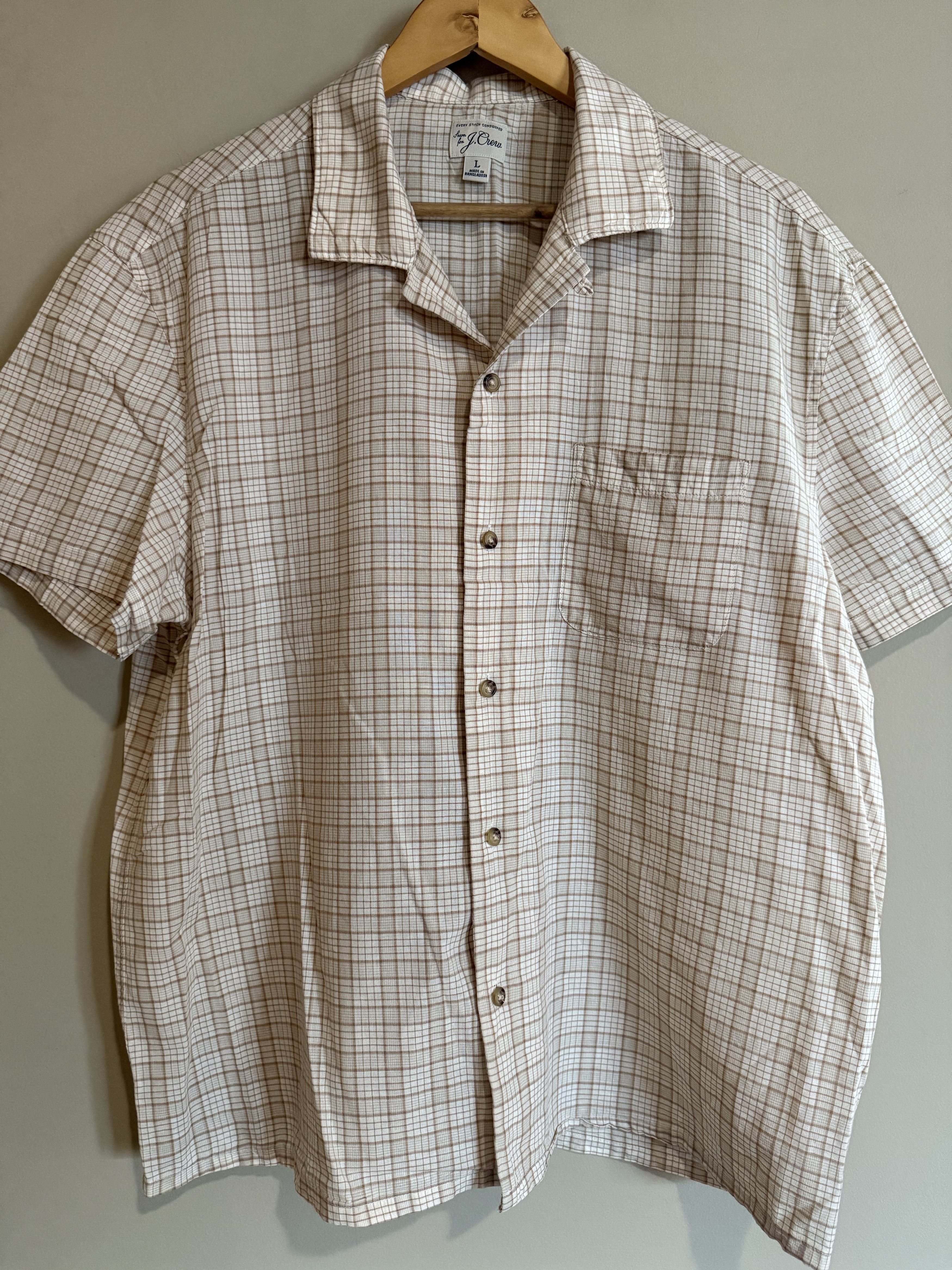 J.Crew J.Crew Tan Plaid Lightweight Cotton S/S Shirt, Men's Large Size US L / EU 52-54 / 3 - 1 Thumbnail