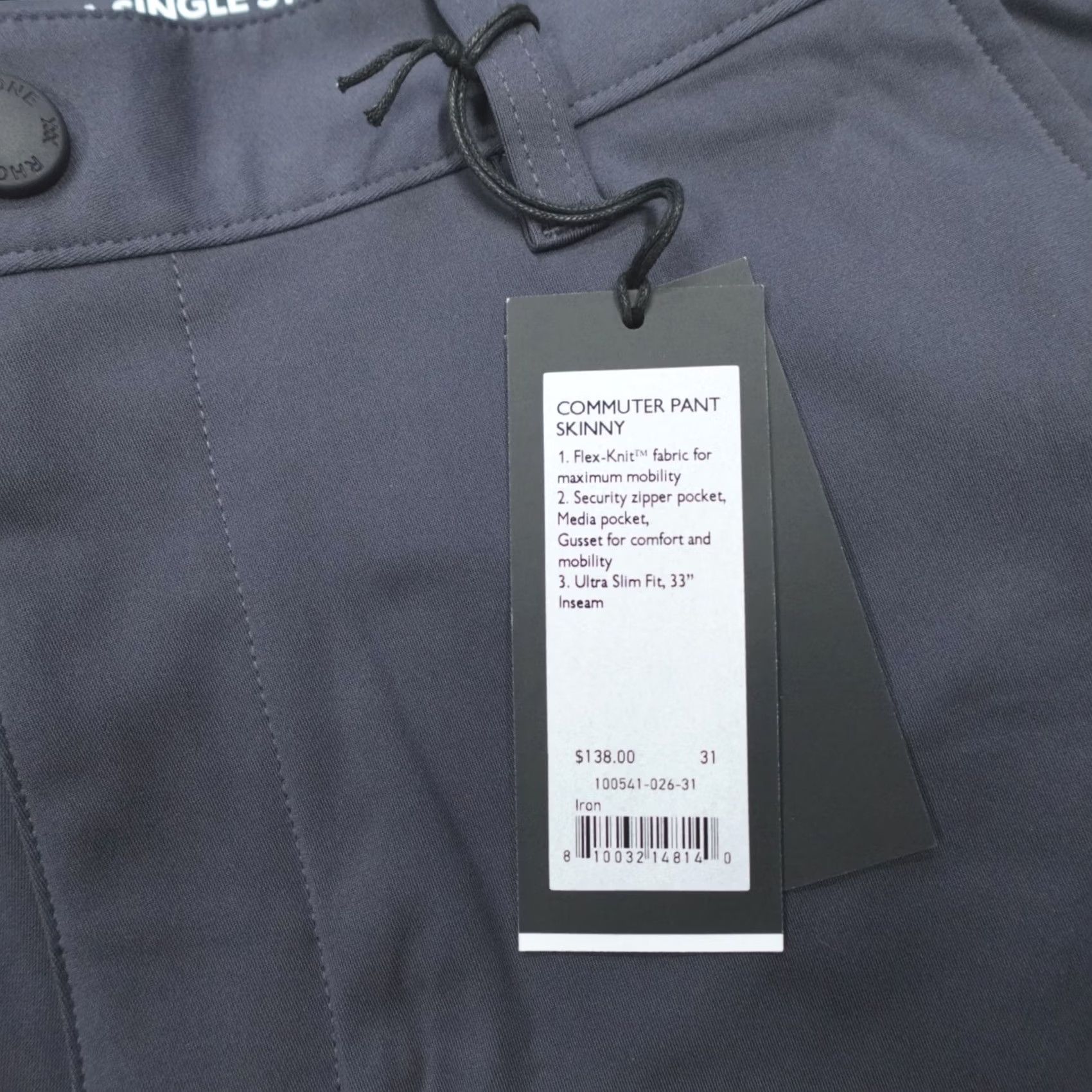 Rhone Rhone Commuter 5 Pocket Pants Slim Performance Men's Size 31 Iron 33" Inseam Size US 31 - 2 Thumbnail