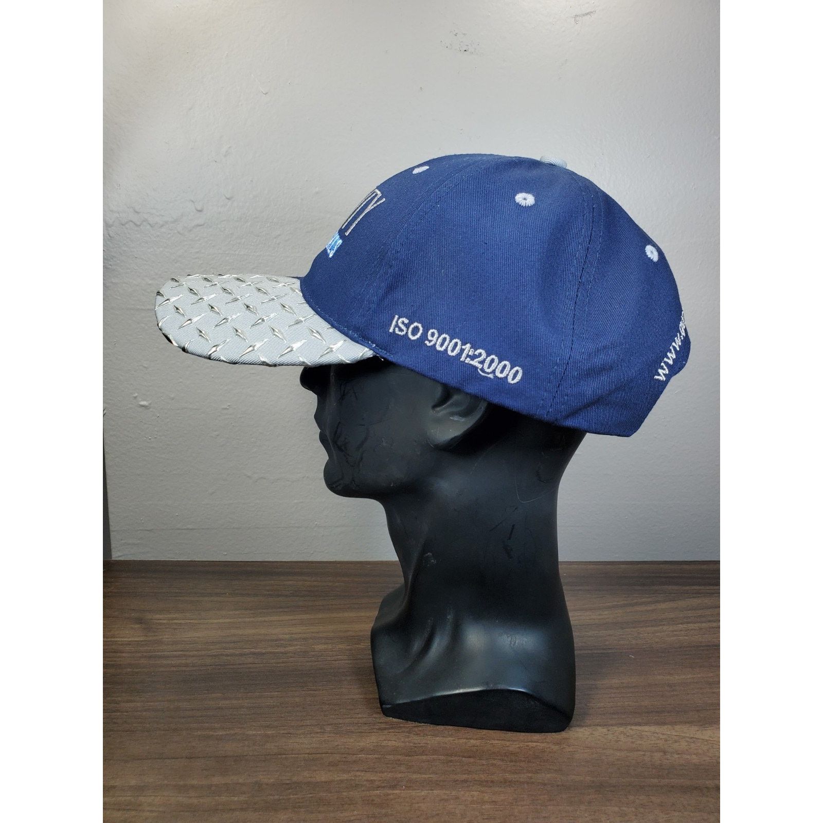 Vintage QUALITY METALS Hat Diamond Plate Baseball Cap Blue & Chrome Size ONE SIZE - 6 Thumbnail