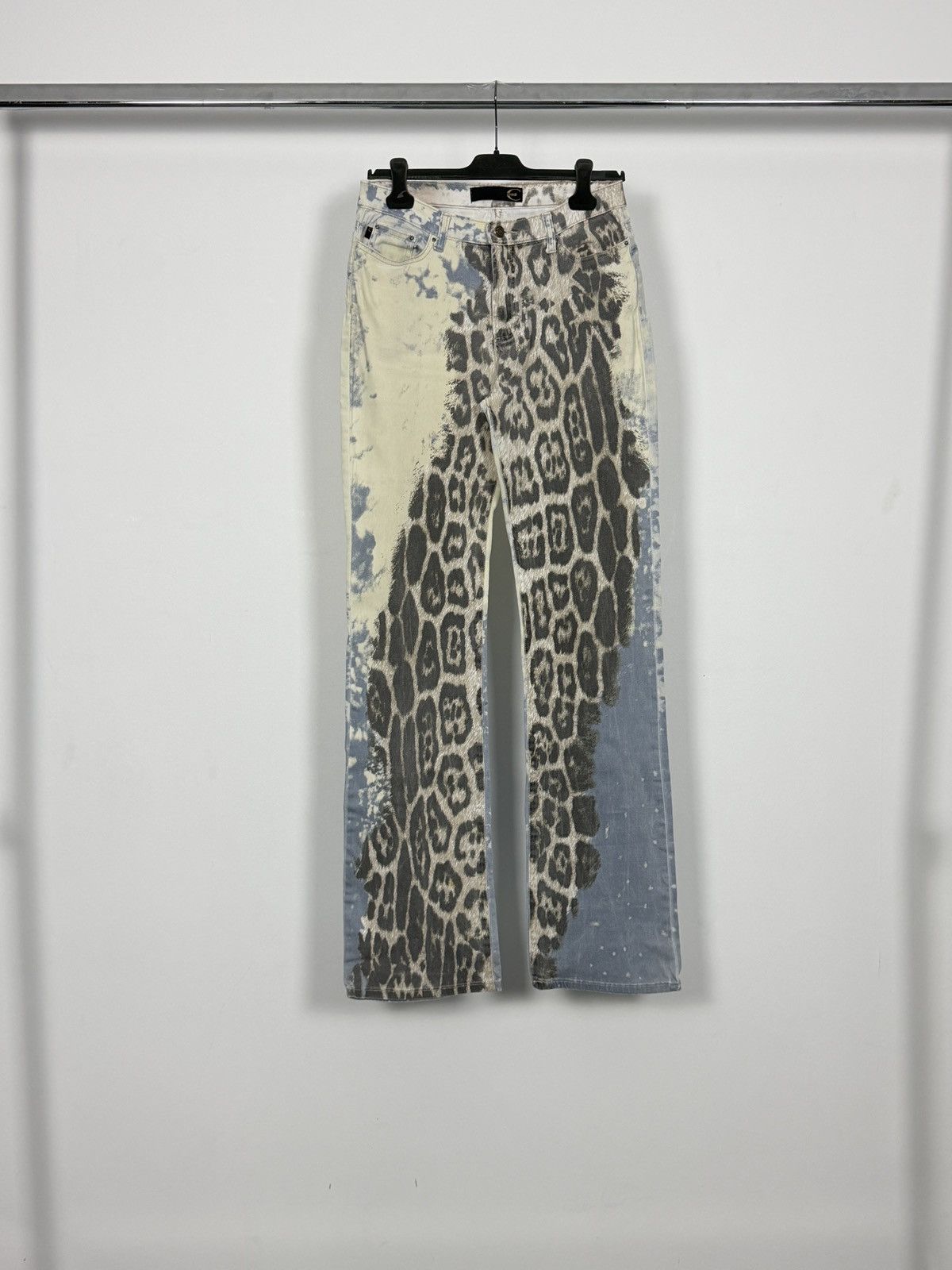 Roberto Cavalli Roberto Cavalli 2000’s Flared Leopard Explosion Denim Jeans Size 29" - 1 Thumbnail
