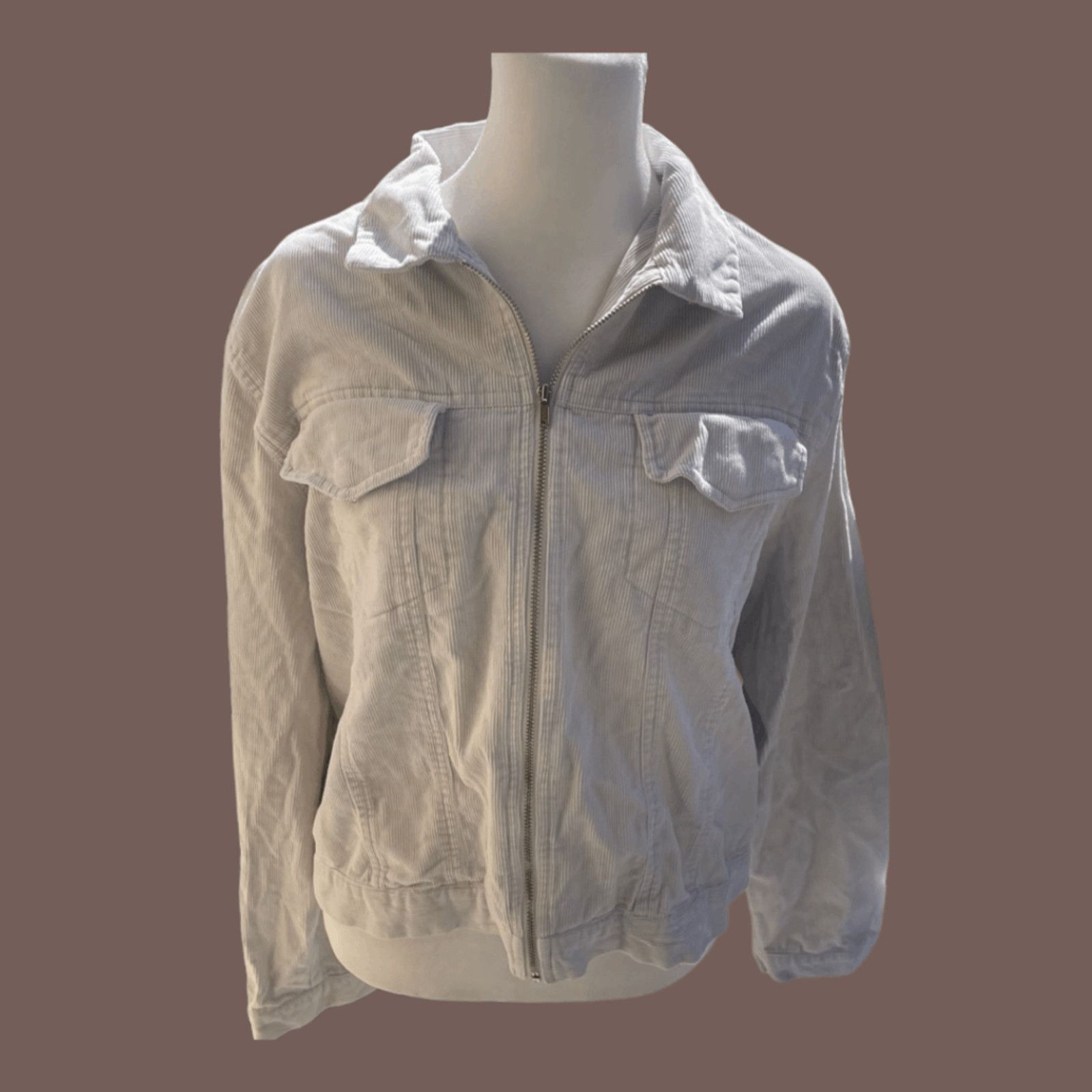 Vintage VTG Corduroy Shacket | Crossroads White Zip | Indie 2000s Size L / US 10 / IT 46 - 1 Thumbnail