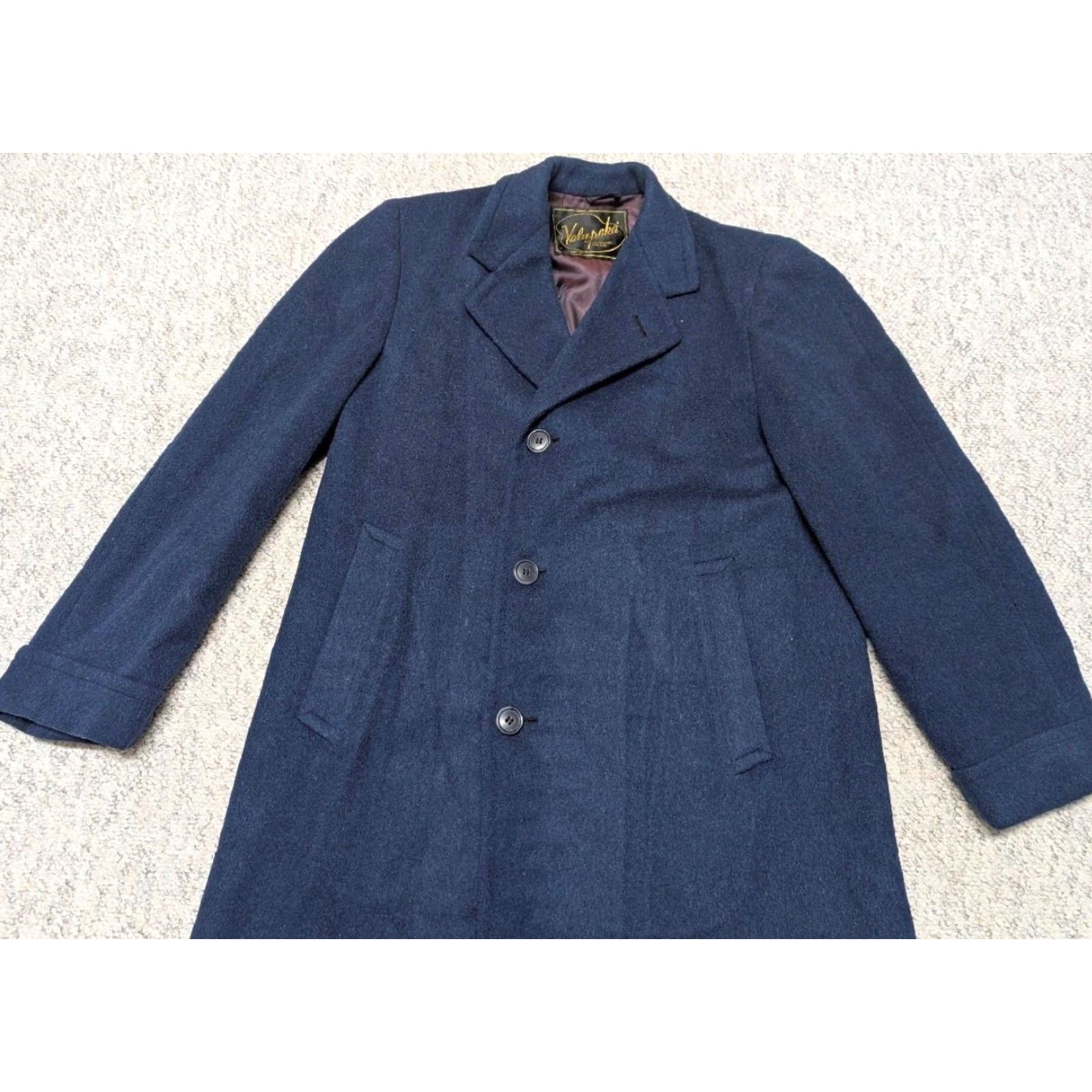 Vintage VINTAGE blue 1940s 1930s OVERCOAT Wool Men 42 Regular Long Coat - Donegal English USA Made Topcoat Jacket Size US M / EU 48-50 / 2 - 3 Thumbnail
