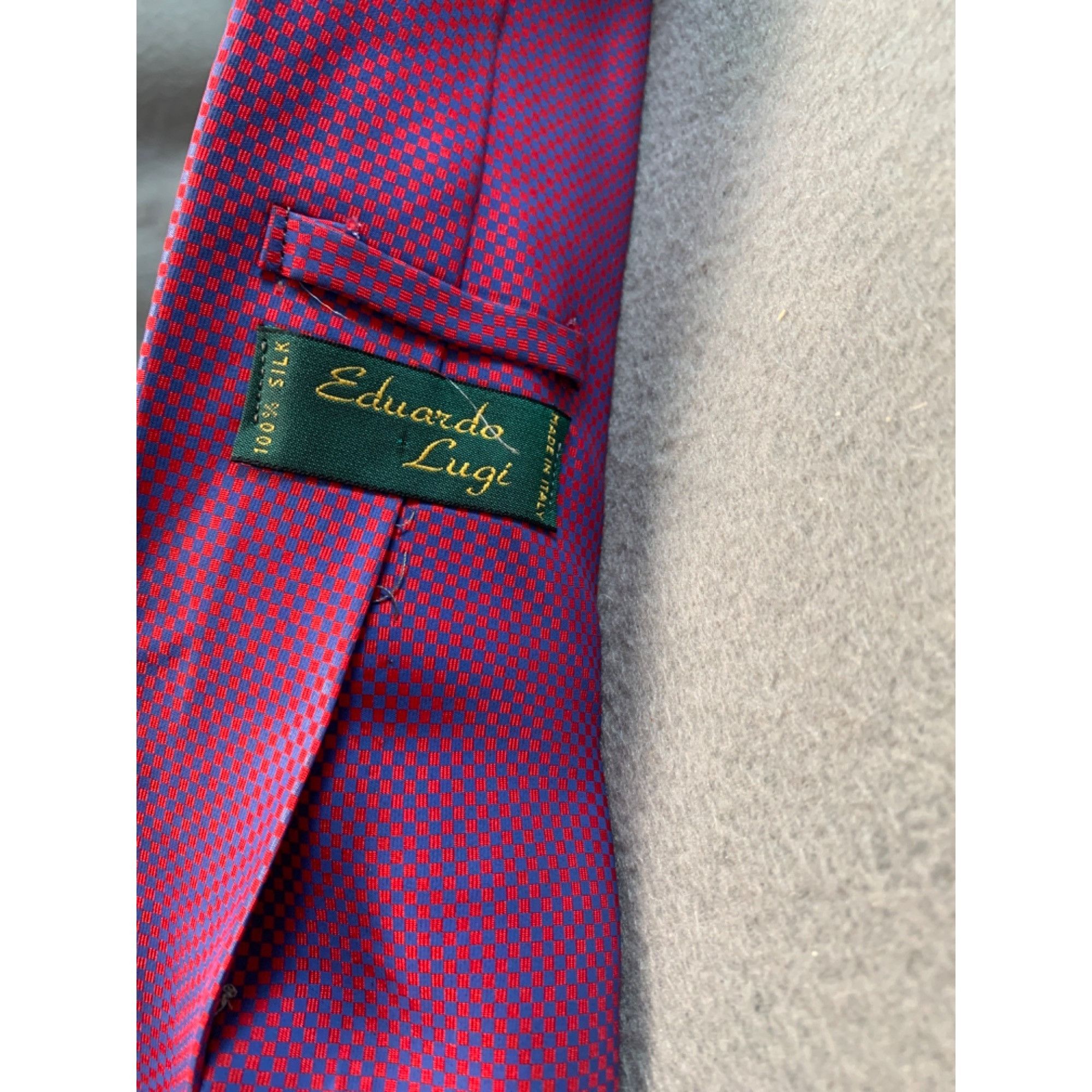 Other Eduardo Luigi Mens Silk Tie Red Blue Checkered Pattern Made Size ONE SIZE - 3 Thumbnail