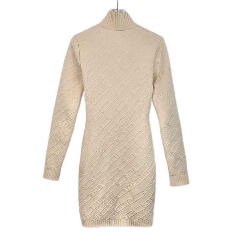 Fendi Fendi Beige Logo Knit Dress with Zipper Size US 38 / EU 54 - 2 Thumbnail