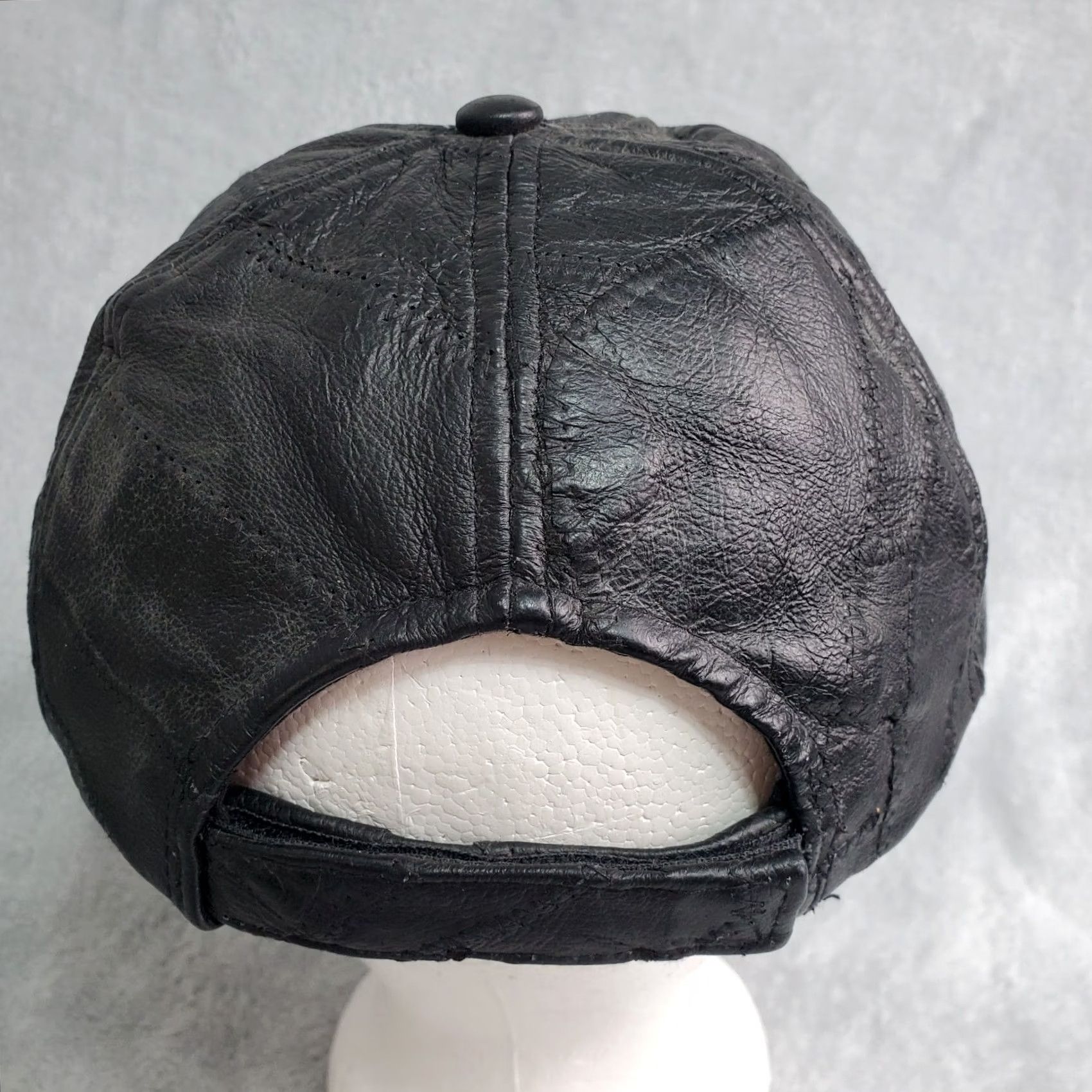 Vintage God Bless America Leather Baseball Cap Hat Men's Black Patchwork Eagle Flag Size ONE SIZE - 6 Thumbnail