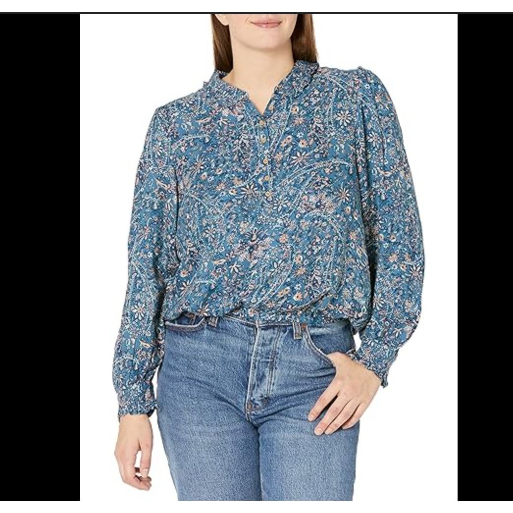 Lucky Brand Lucky Brand Women's Long Sleeve Printed Ruffle Collar Top Lg Size L / US 10 / IT 46 - 1 Thumbnail