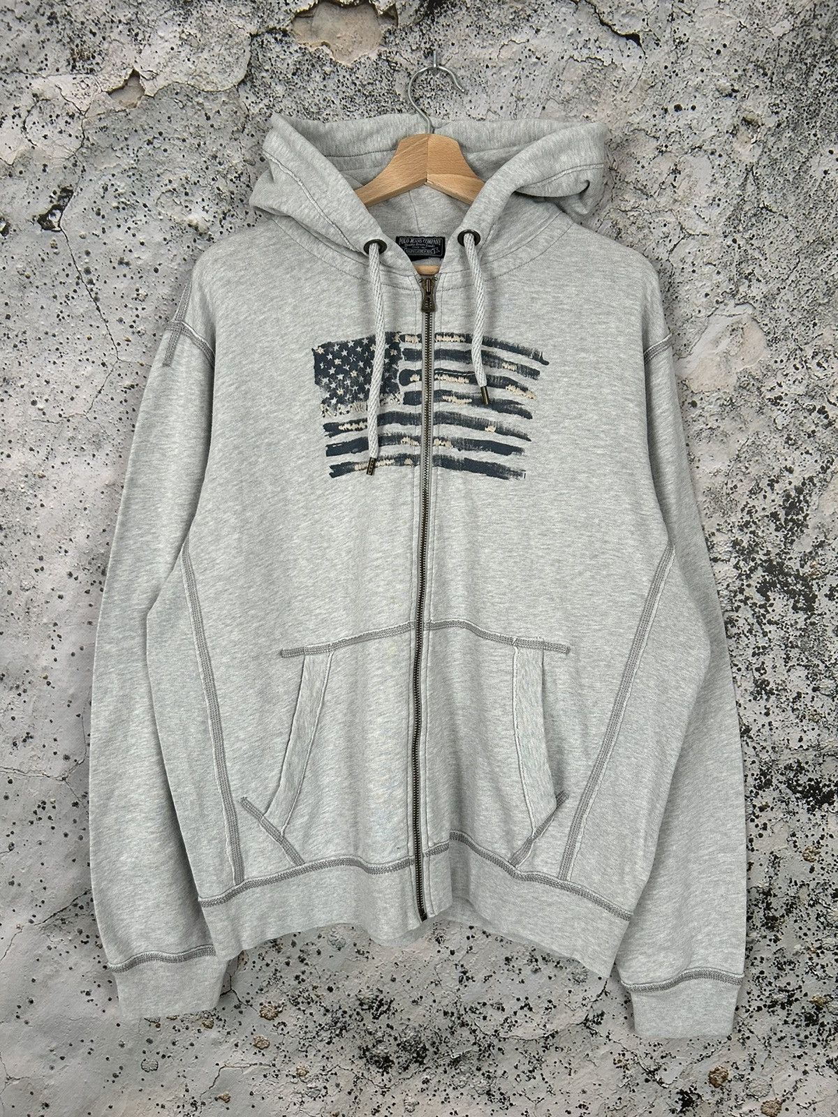 Polo Jeans Company Ralph Lauren USA Flag Grey Hoodie 90s