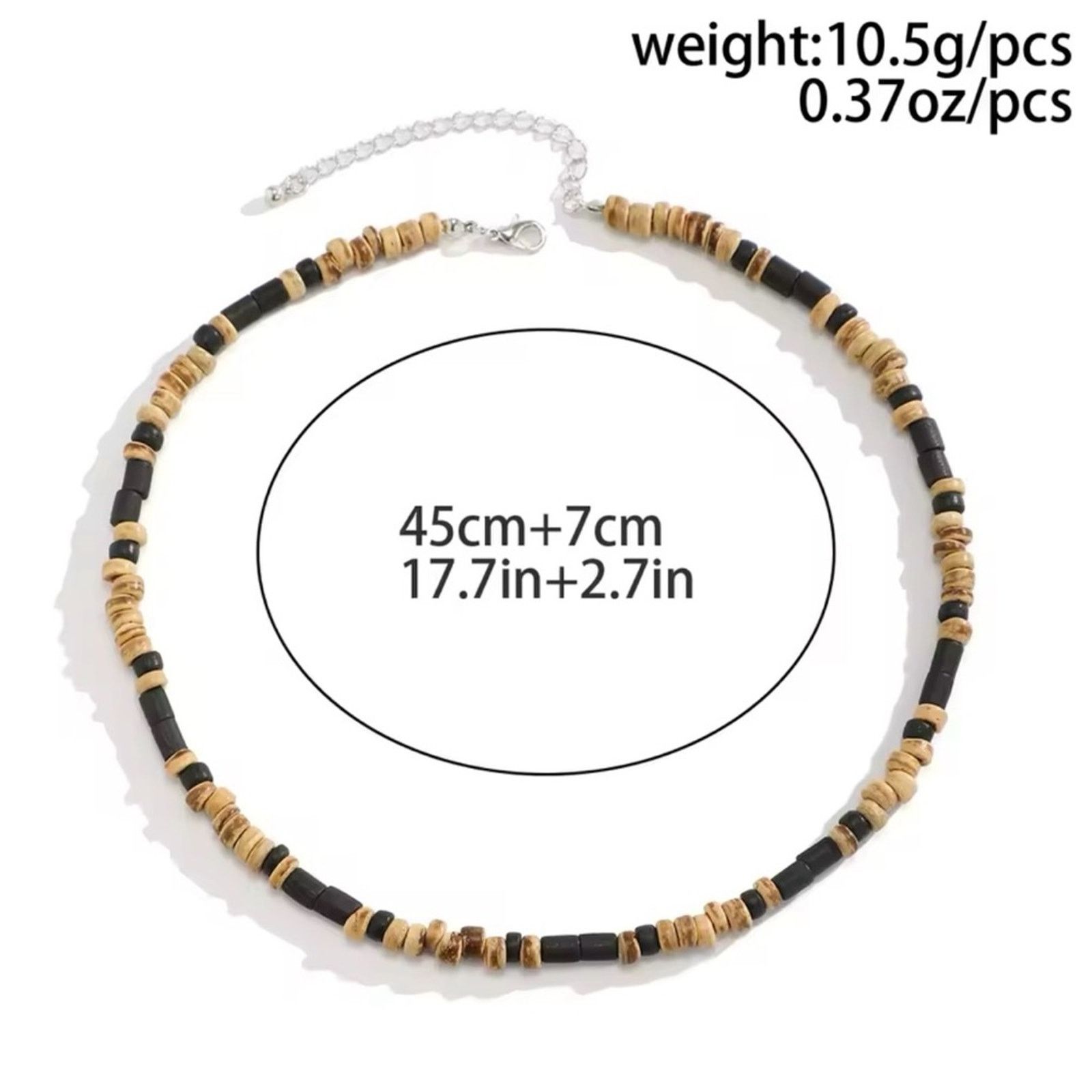 Other Brown and Black Small Beaded Chain Necklace Men Trendy Wood Size ONE SIZE - 5 Thumbnail