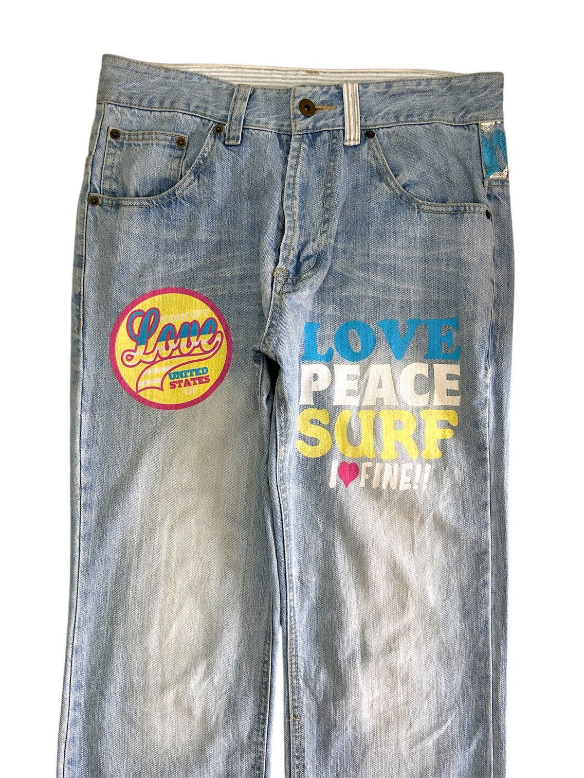 Japanese Brand × Vintage Vintage Japanese CLONE DEVGRU Love Peace Surf Jeans Size US 31 - 5 Thumbnail