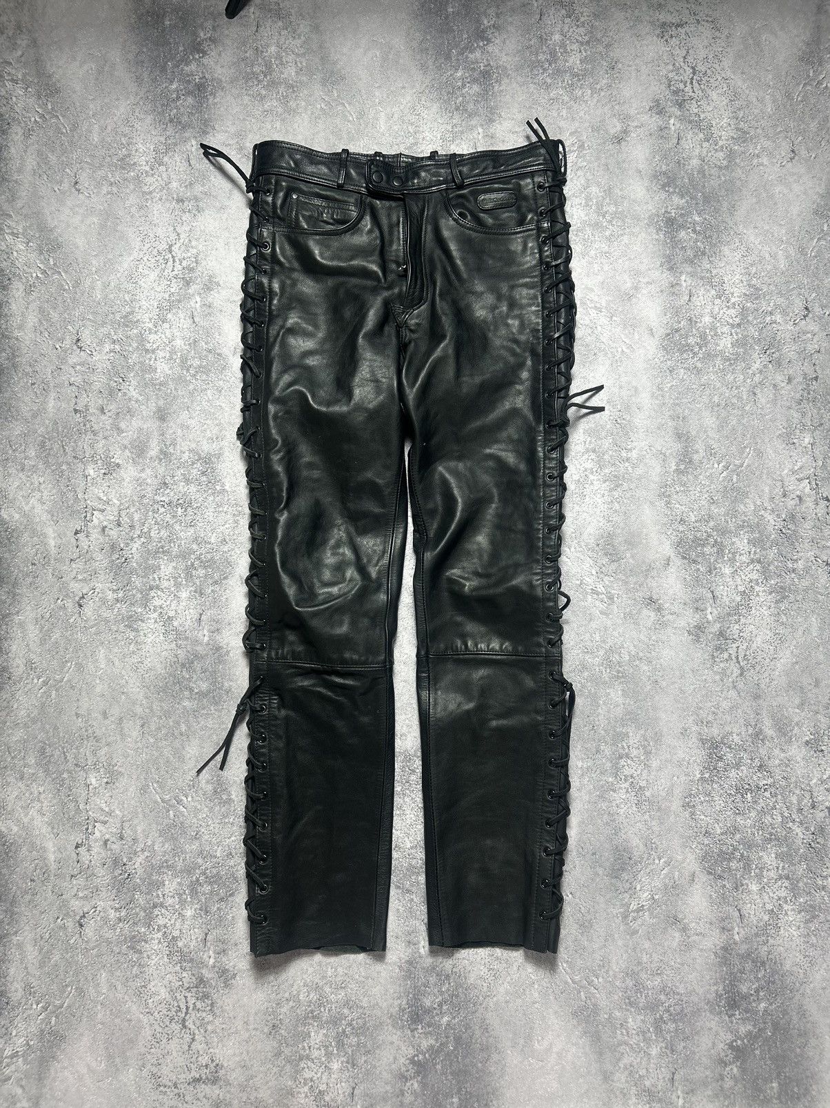 Pre-owned Avant Garde X Leather Avant Garde Leather Vintage Pants Balenciaga Style Ysl In Black