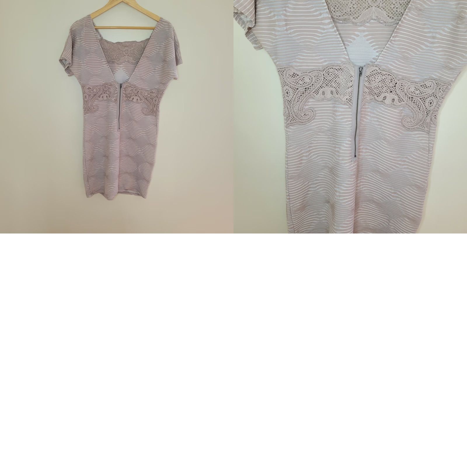 Free People Free People Dress Womens Size Medium Beige Lace Crochet Fitted Bohemian Knit Short Sleeve Square Neck Shirt? Size M / US 6-8 / IT 42-44 - 8 Thumbnail
