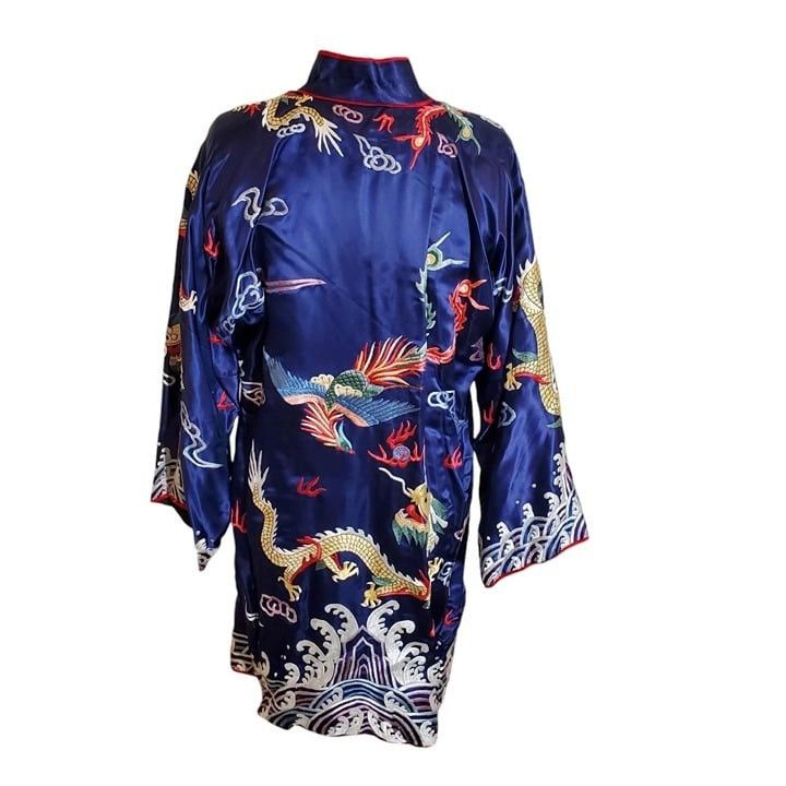 Handmade Vintage Handmade Unisex Chinese Silk Kimono Jacket Blouse Ro Size ONE SIZE - 7 Thumbnail