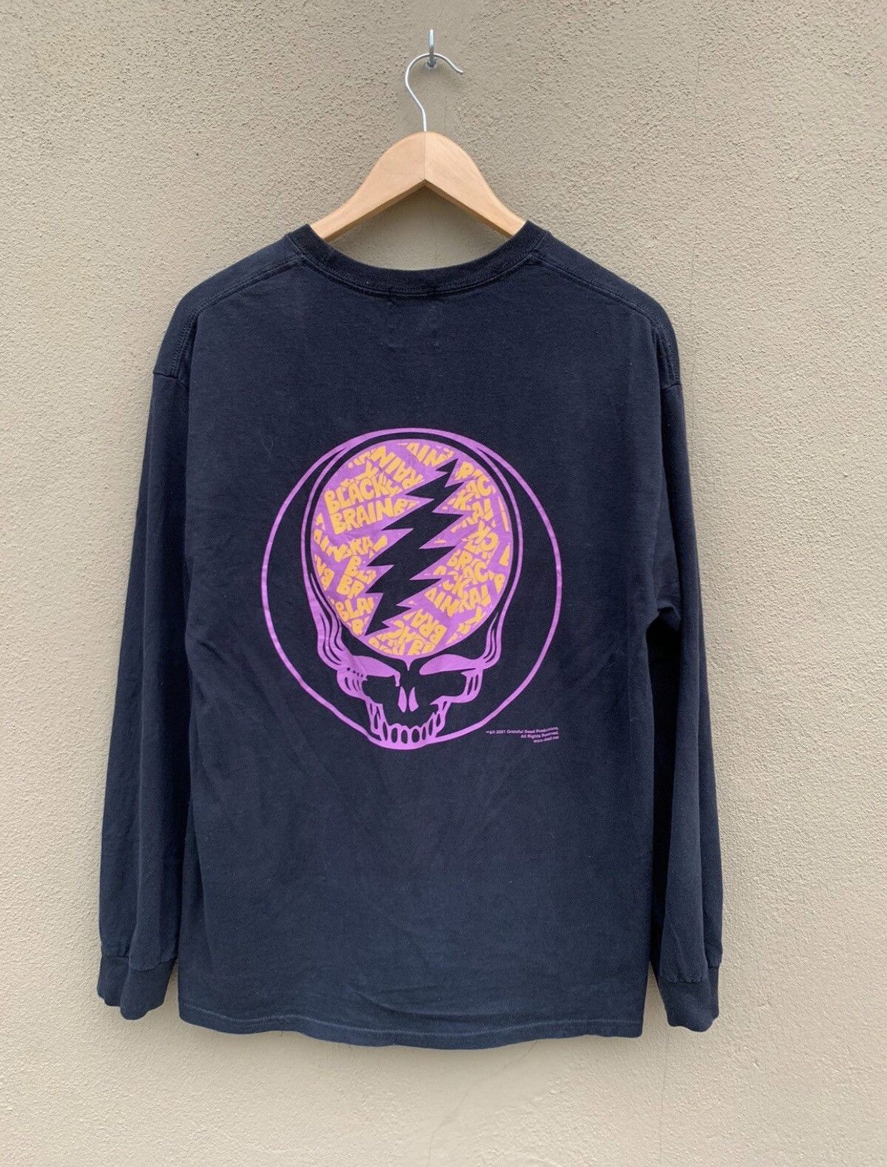 image of Faded Black Grateful Dead Skull Head Long Sleeve Tshirt, Men's (Size Large)