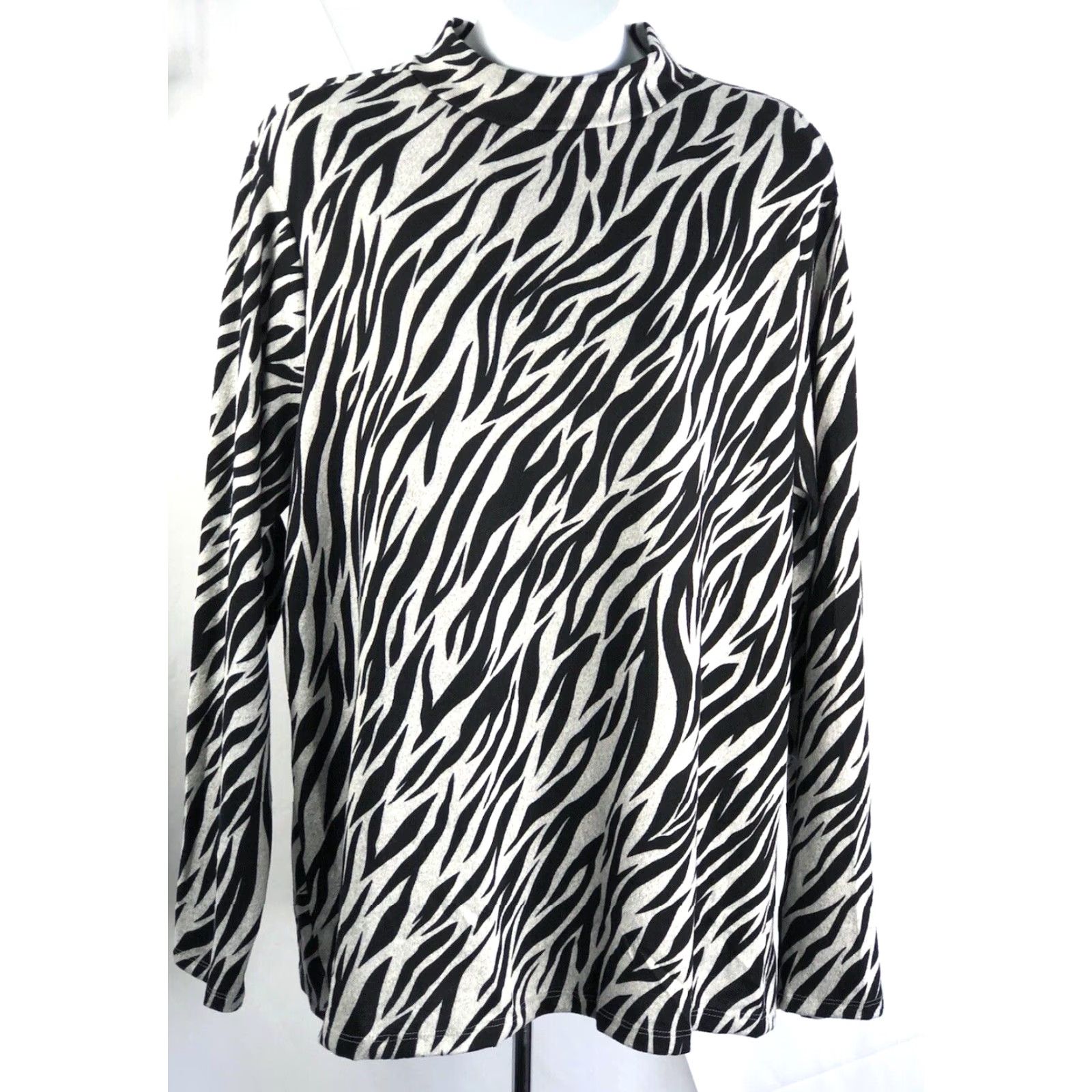 Vintage Terra & Sky Mock neck Sweater 1X Black Long Sleeve Zebra Light Knit Wool? Size XL / US 12-14 / IT 48-50 - 2 Thumbnail