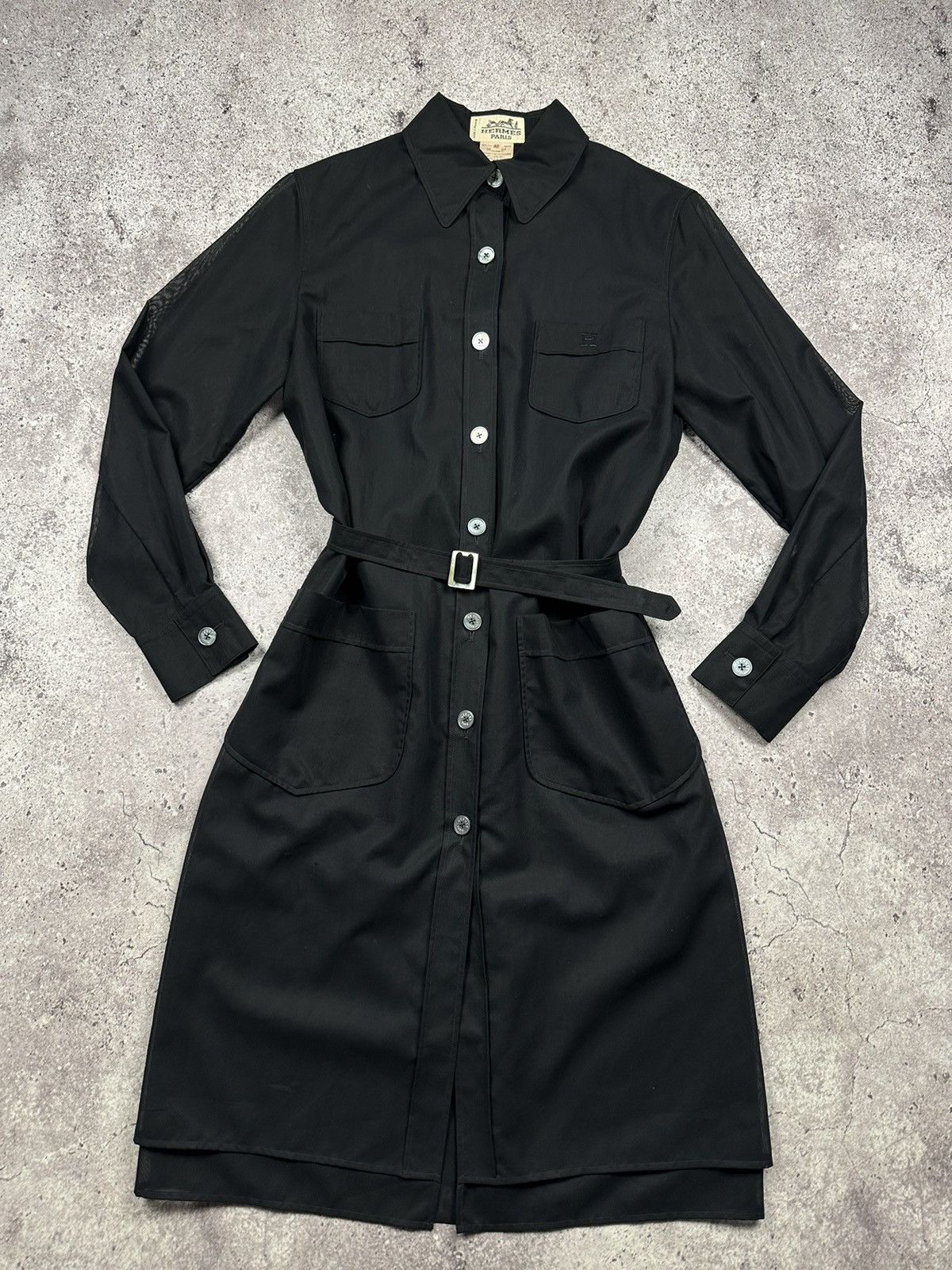 Hermes Vintage Hermès Paris Black Cotton Shirt Dress Belted Size M / US 6-8 / IT 42-44 - 1 Thumbnail