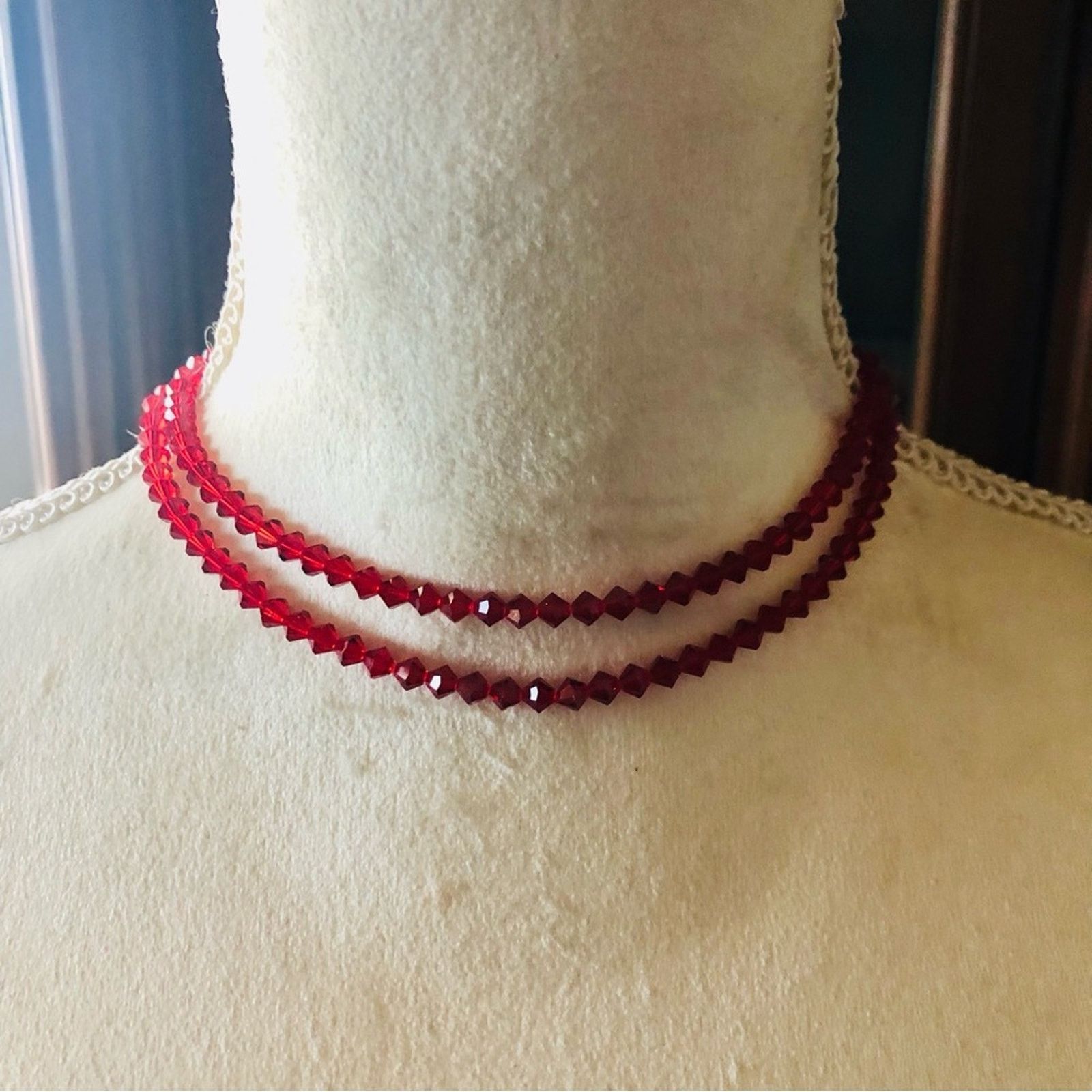 Vintage Vintage red bicone crystal choker and earring set Size ONE SIZE - 3 Thumbnail