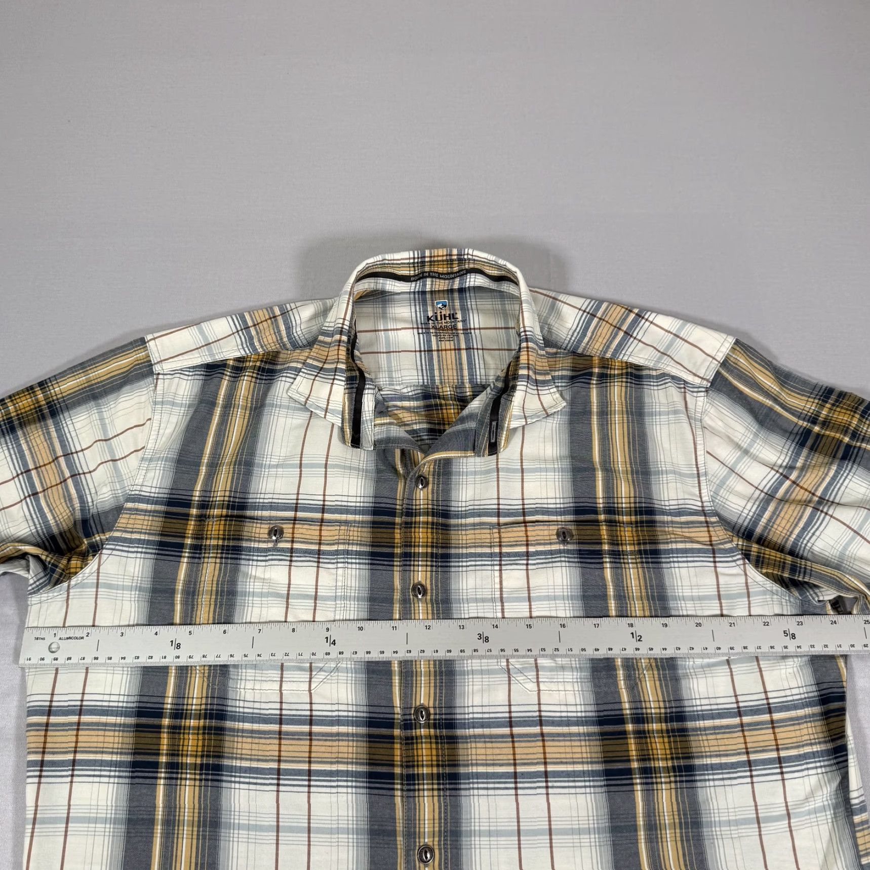 Vintage Kuhl Shirt Mens XL White Brown Button Up Styk Lightweight Stretch Outdoor Hike Plaid Outdoor Casual Mens XL White Beige Gray Yellow Button-Up Size US XL / EU 56 / 4 - 4 Thumbnail