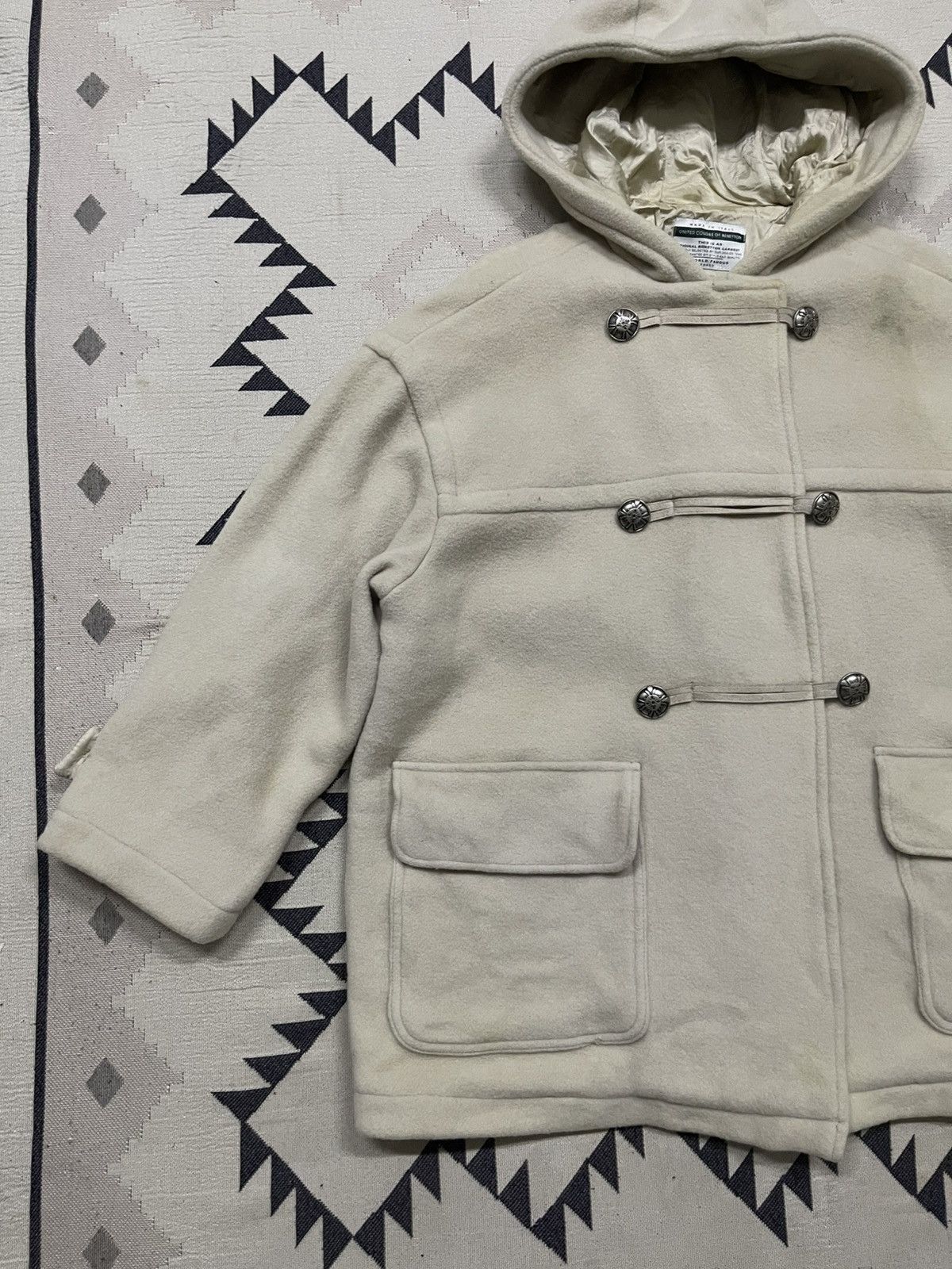 United Colors Of Benetton 1990s UNITED COLORS OF BENETTON WOOL DUFFLE HOODED COAT Size XS / US 0-2 / IT 36-38 - 3 Thumbnail