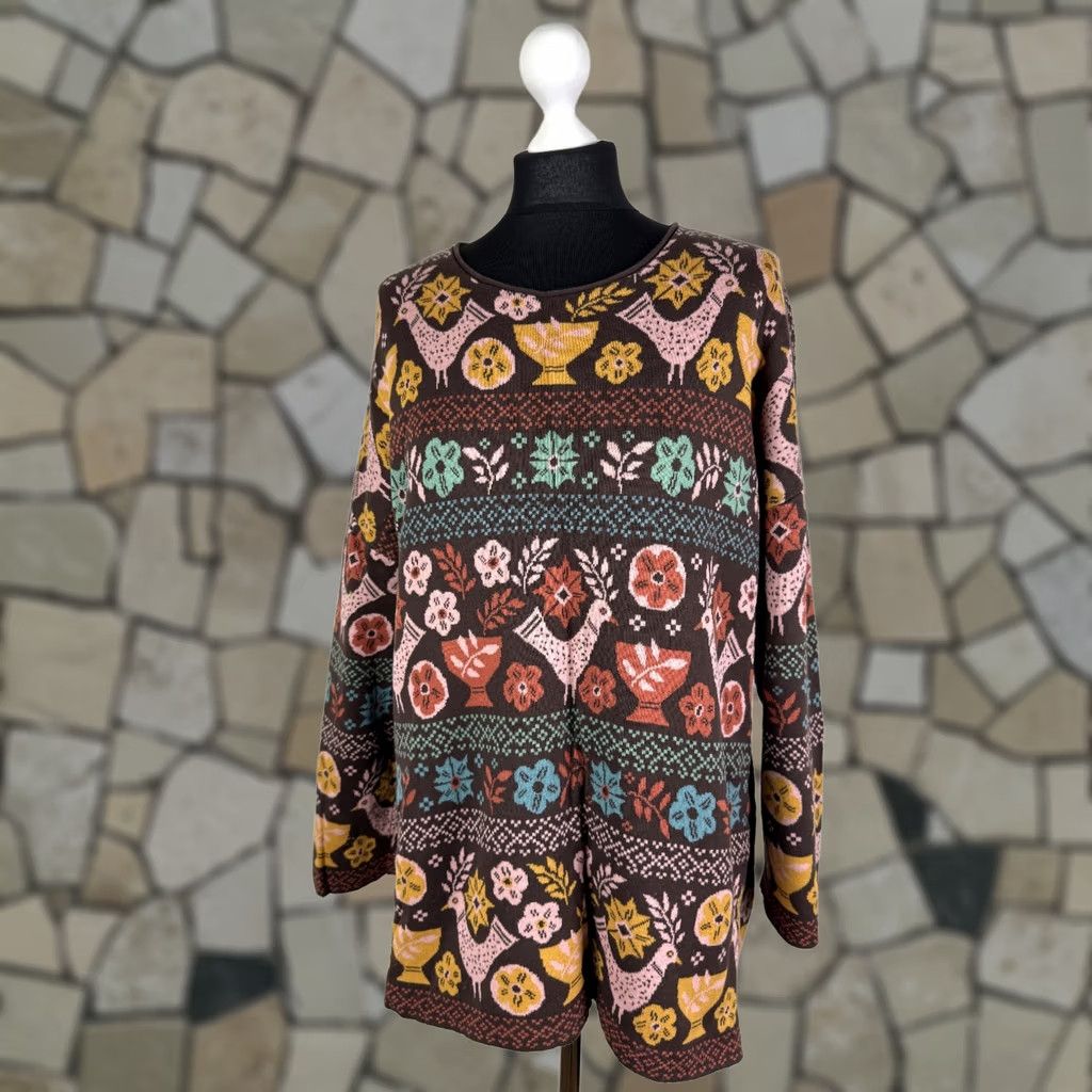 Vintage Gudrun Sjoden Women Cotton Sweater Jumper L Brown Nordic Boho Pattern Knit Size L / US 10 / IT 46 - 1 Thumbnail